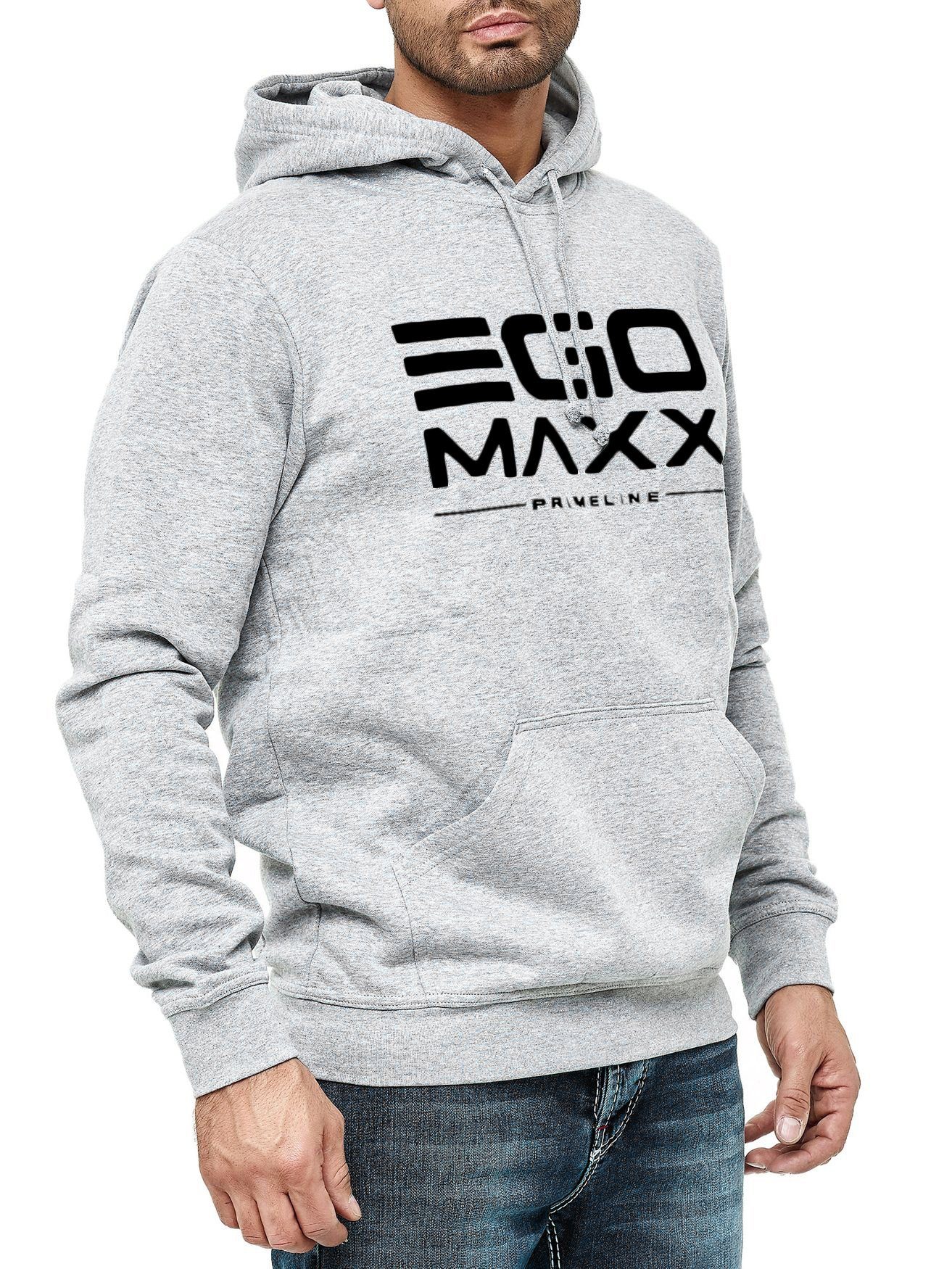 EGO Sweater Grau Design Hoodie Kapuzenpullover Sweatjacke (1-tlg) Egomaxx 3042 Hoodie in