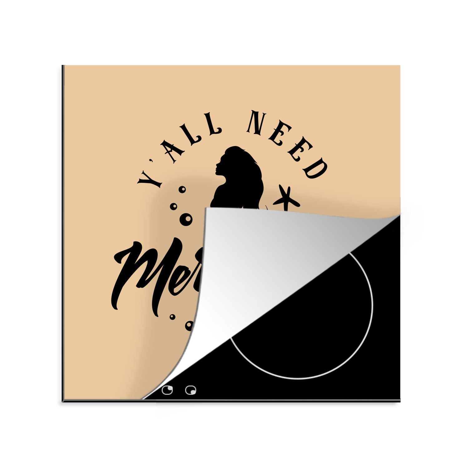 MuchoWow Herdblende-/Abdeckplatte Meerjungfrau - Zitate - Silhouette, Vinyl, (1 tlg), 78x78 cm, Ceranfeldabdeckung, Arbeitsplatte für küche