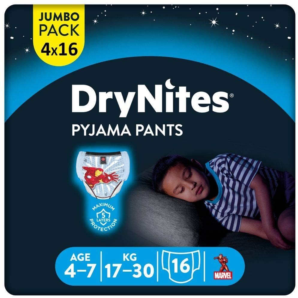 HUGGIES Windeln DryNites Nacht-Windeln Jungen 4-7 Jahre (17-30kg), 64 Stk, Vorratspack