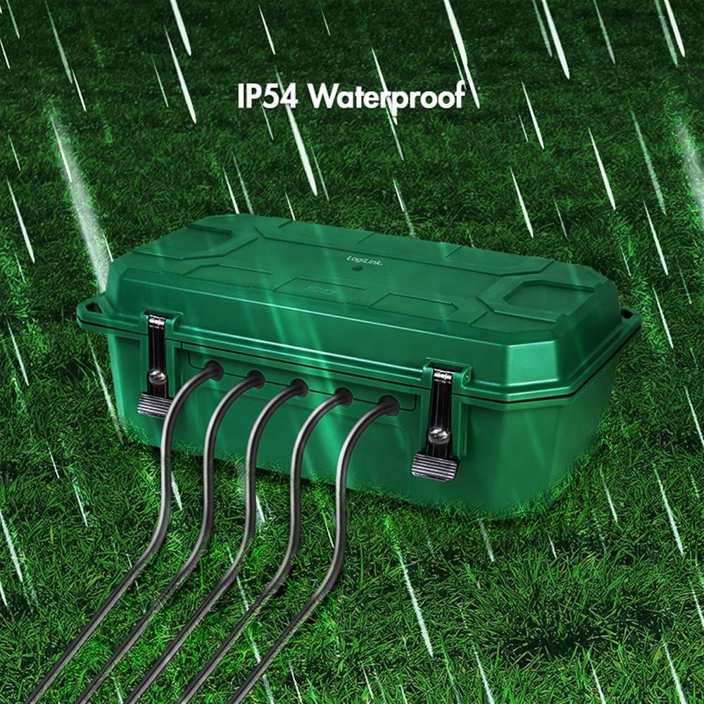 LogiLink Kabelbox LPS284 Kabel-Schutzbox mit 4-facher Steckdosenleiste, Outdoor, Steckdosenschutzbox, 4 Steckdosen, IP54, 5-m-Kabel, Wandmontage