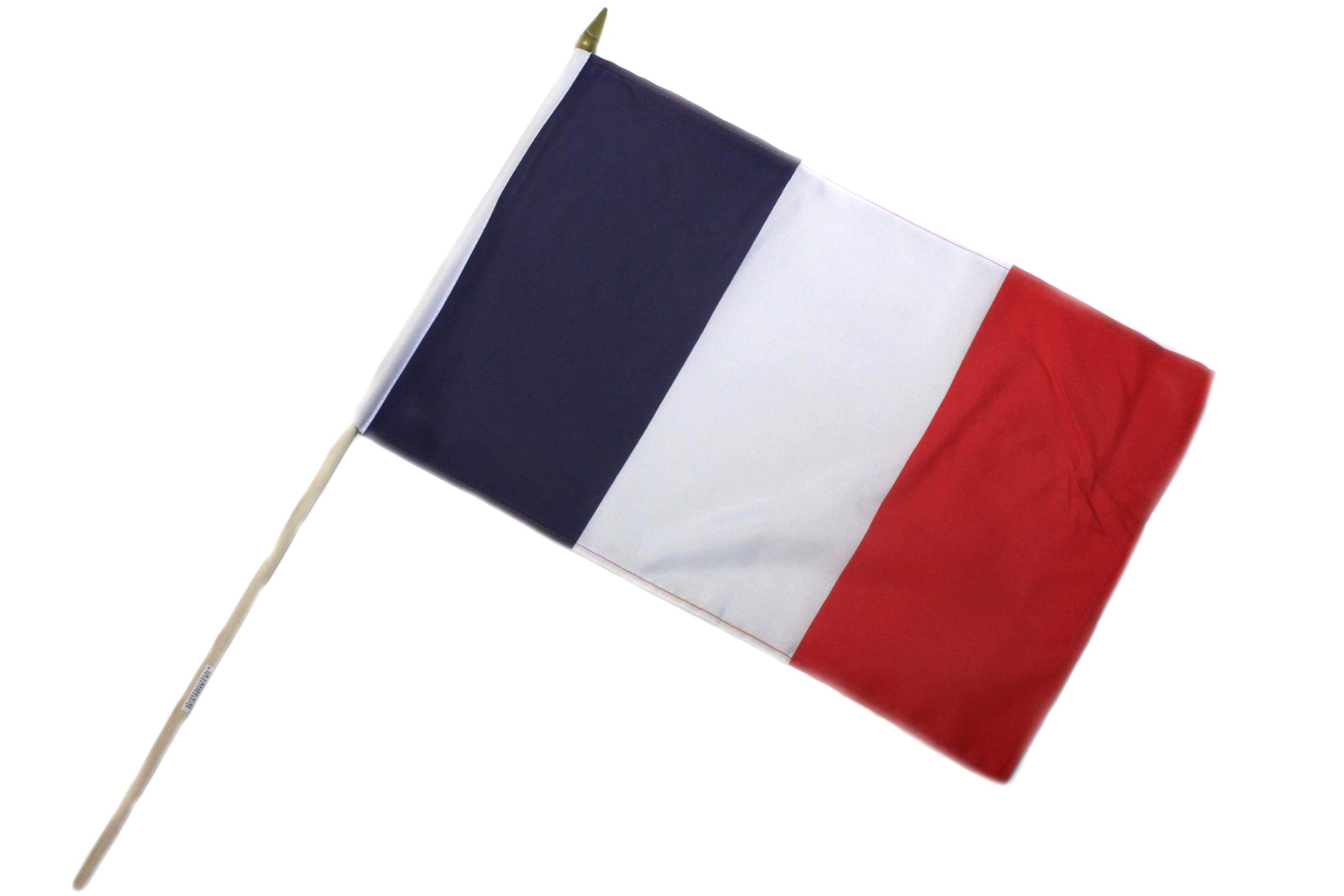 ELLUG Flagge Fahne Flagge 30x45cm doppelt umsäumt mit 60cm Holzstab Handfahne Stockflagge Banner Fan Sport Frankreich