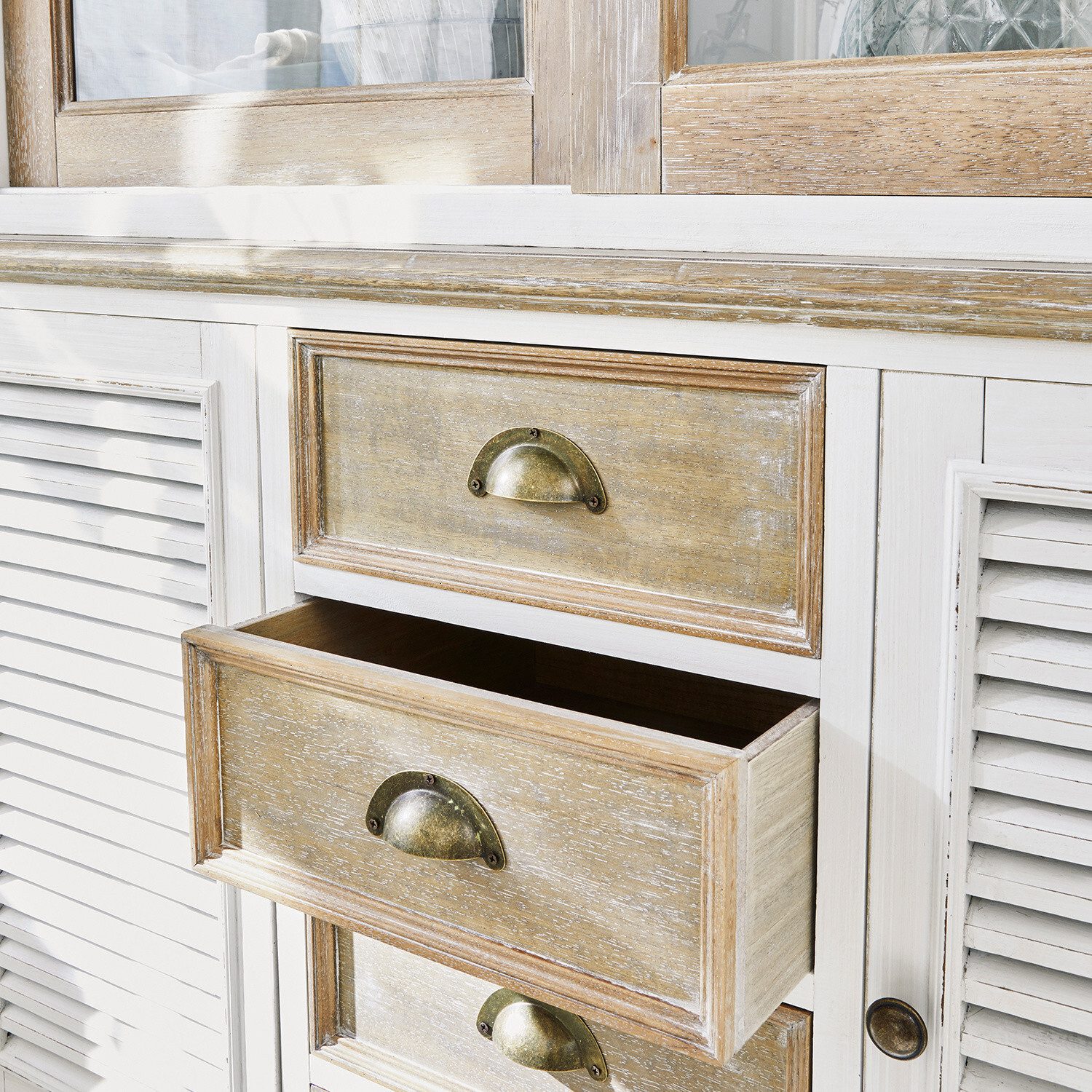 Mirabeau Küchenbuffet Schrank Moosehide antikweiß/braun