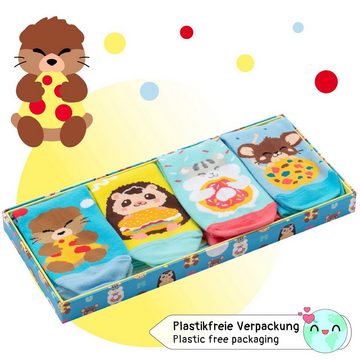 Corimori Haussocken Witzige Lustige Bunte Anime Baumwolle Socken 4er Set Tiere Geschenk-Ve (Packung, 4-Paar) Geburtstagsgeschenk