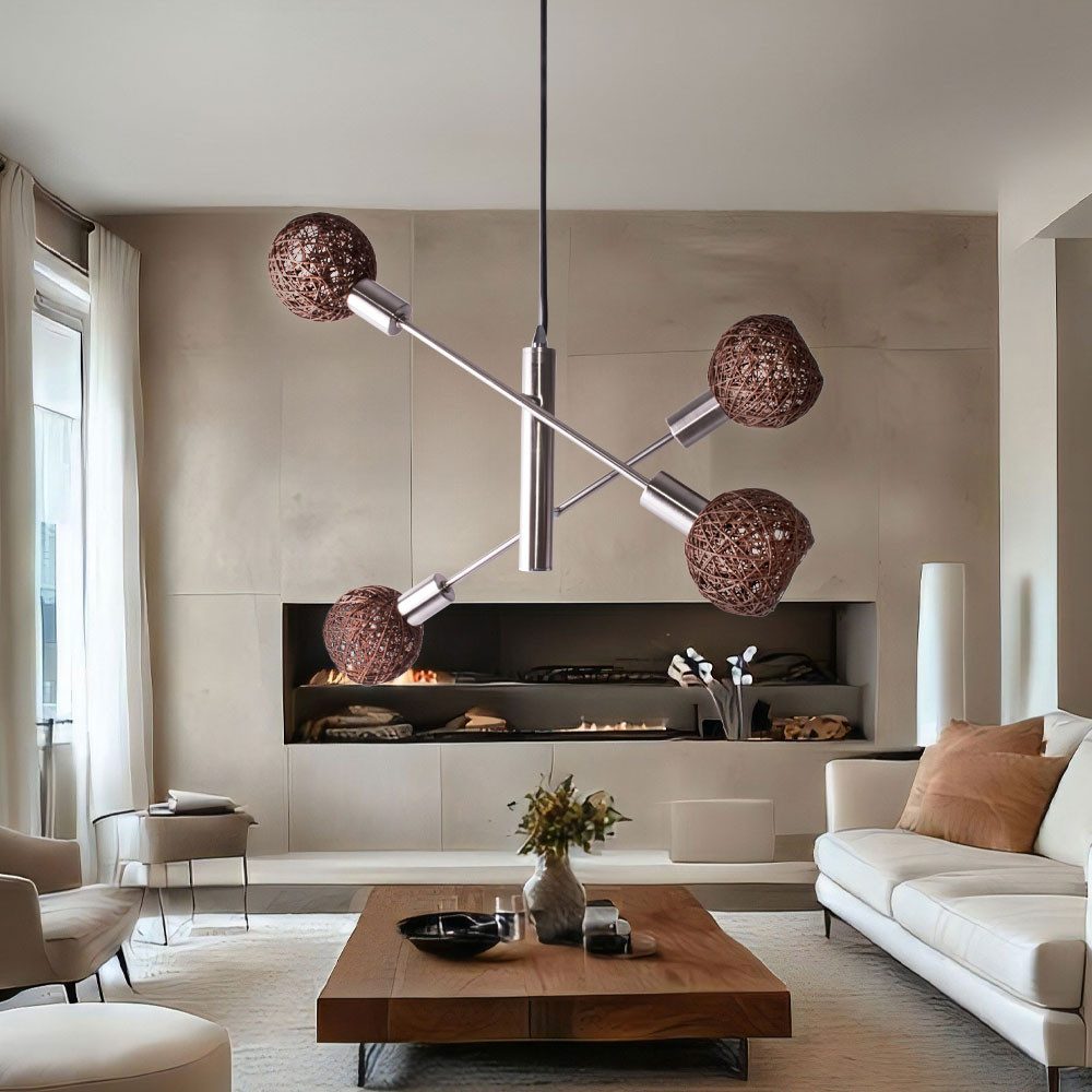 Briloner Leuchten Hängeleuchte, Leuchtmittel nicht inklusive, Design Decken Hänge Lampe Wohn Zimmer Papier Geflecht Kugel Leuchte