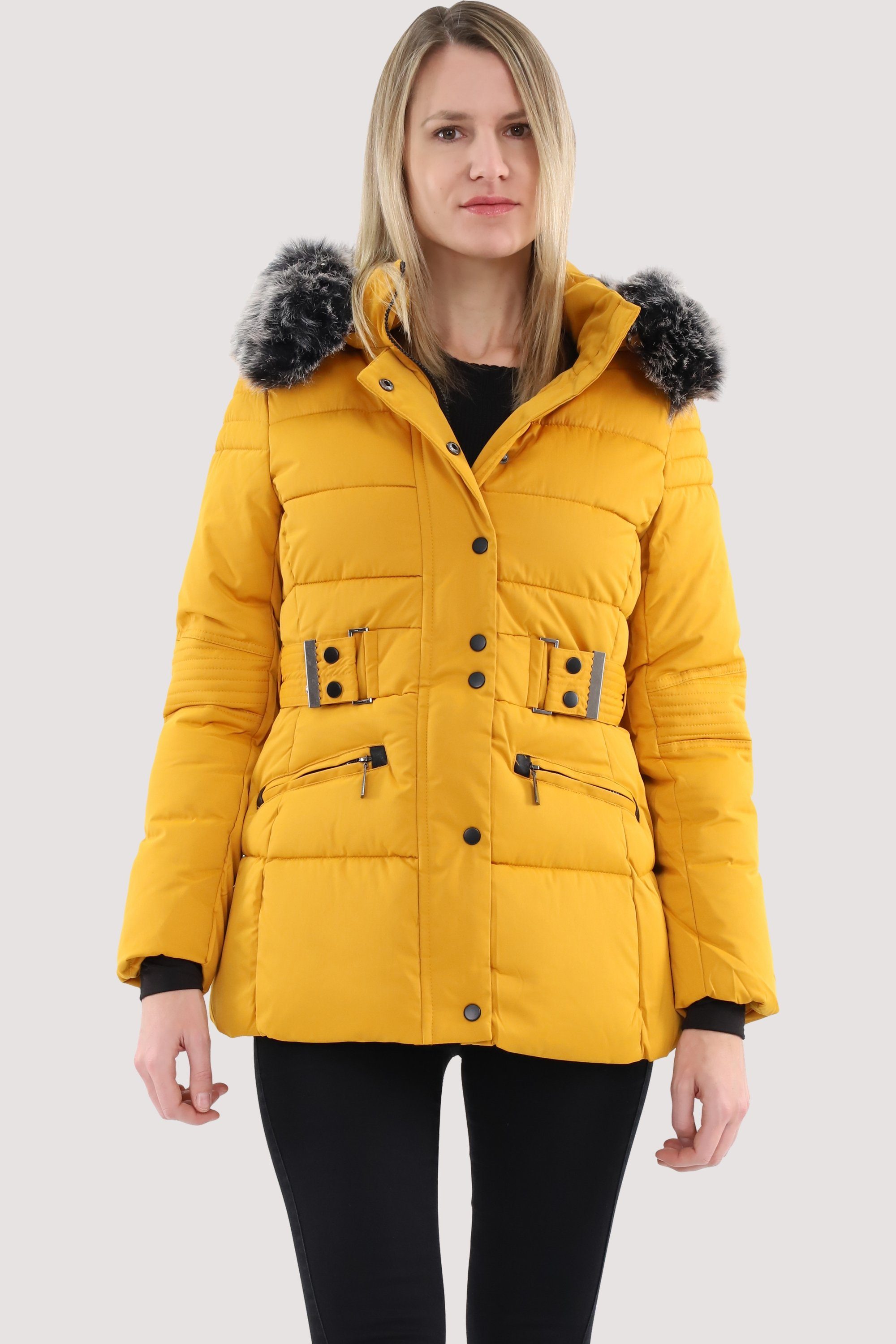 malito more than fashion Steppjacke 81169 figurbetonte gefütterte Winterjacke mit Kunstfell Kapuze