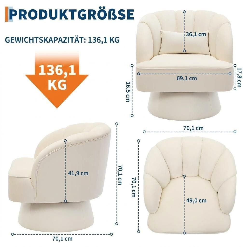 GarveeMore Drehsessel 360-Grad-Sessel mit Samtpolsterung,bequemer runder Loungesessel, gestreifter Rückenlehne und Samtpolsterung,für Wohnzimmer,Schlafzimmer – Bild 2 von 5
