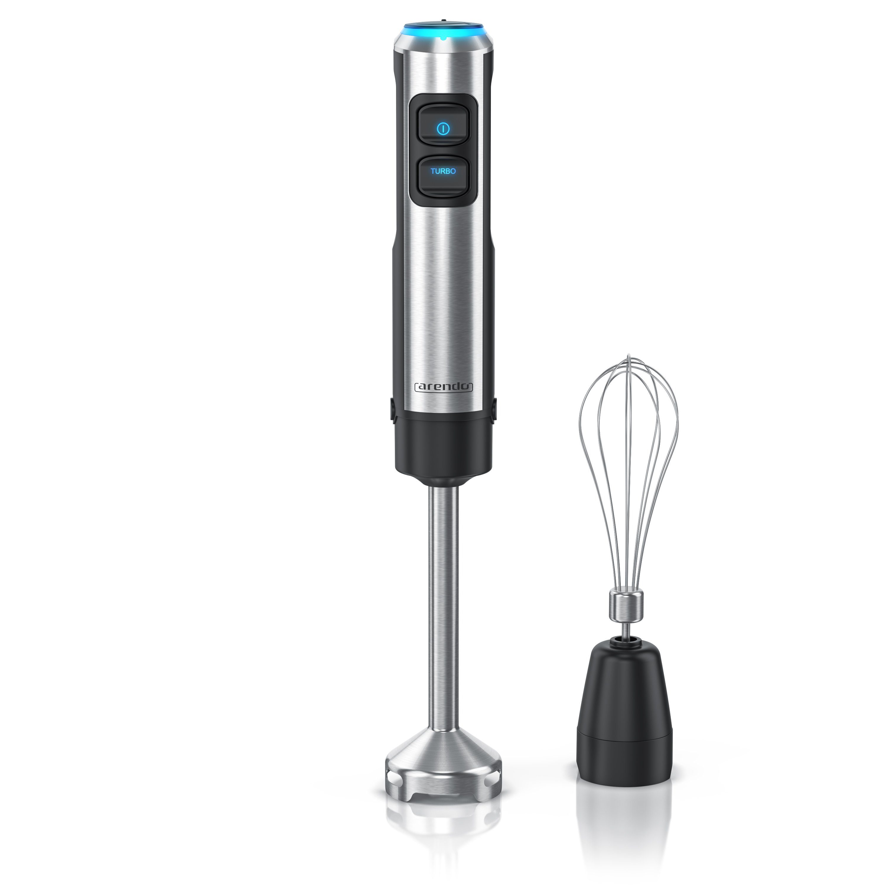 Arendo Stabmixer Edelstahl Pürierstab, Handmixer, stufenlose Regelung, schwarz, 1200 W, Edelstahl, mit Schneebesenaufsatz, Pürierstab mit abnehmbarem Mixfuß