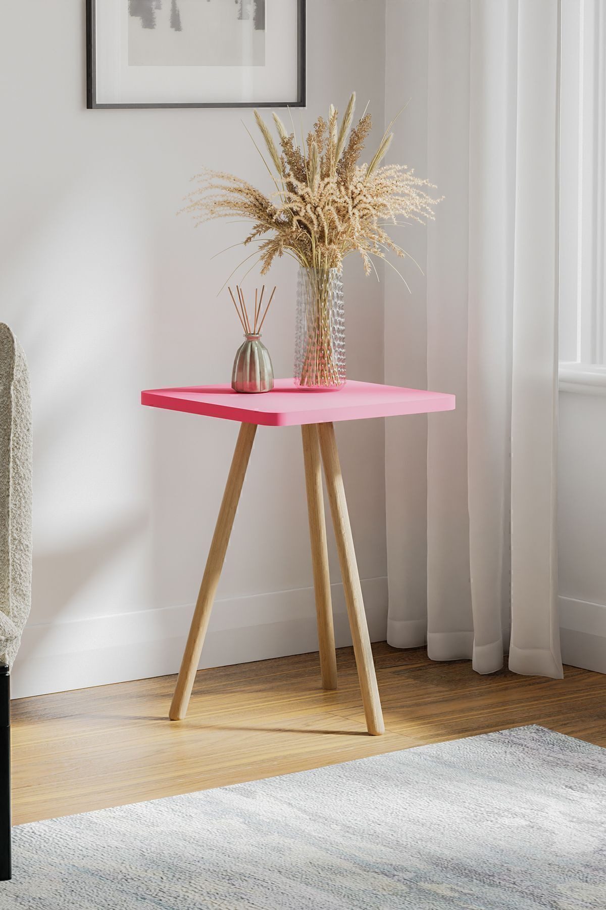 en.casa Beistelltisch (1-St), Holzbeine, 34x34 cm, 45 cm hoch, Farbe: Rosa günstig online kaufen
