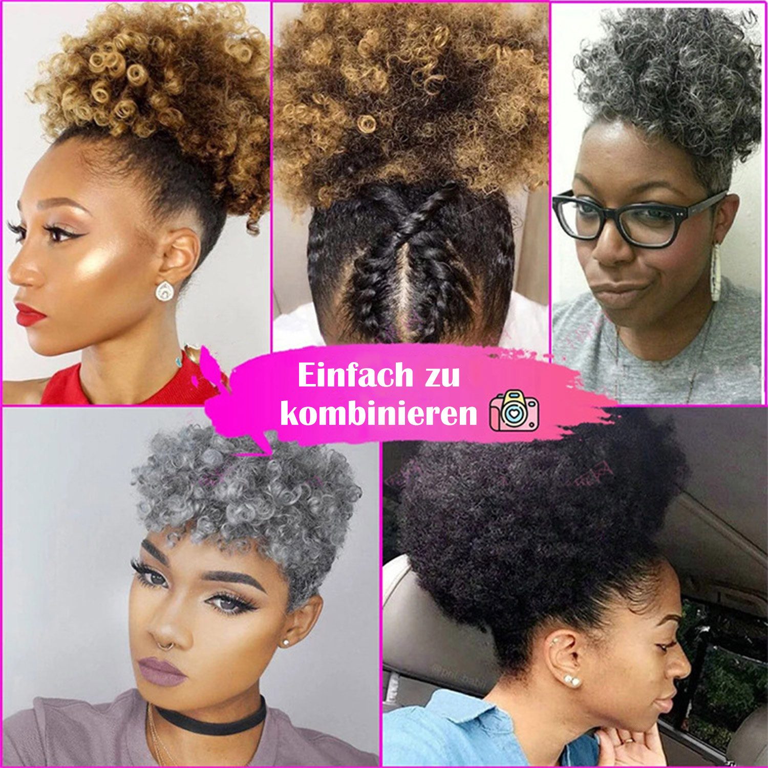 Refttenw Kunsthaarperücke Puff Hair Bun Kurzes Lockige Haar mit Kordelzug, Synthetische Chignon Haar Bun mit Clips