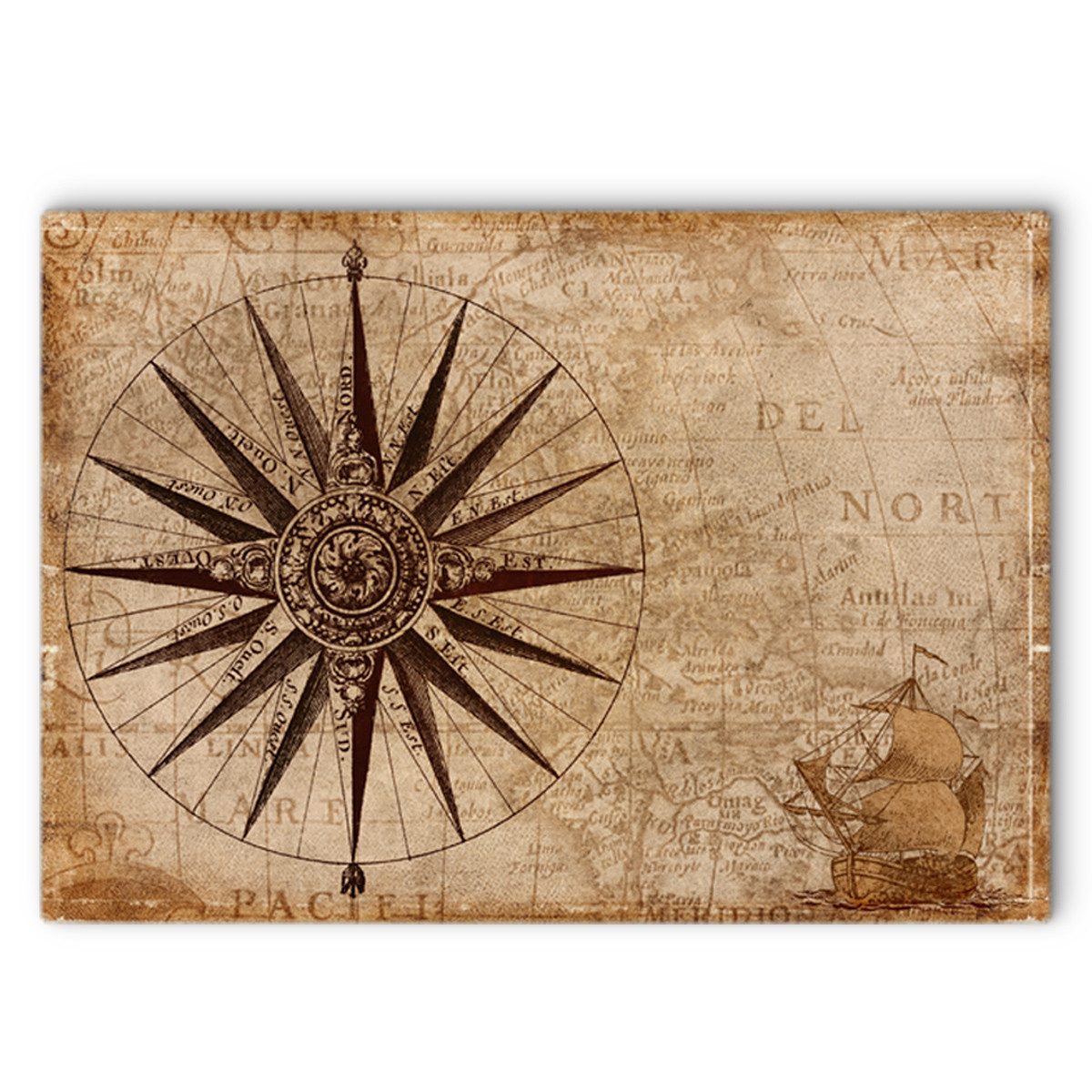 matches21 HOME & HOBBY Platzset Abwaschbares Tischset Kompass & Schatz-Karte Maritim, (1-St), Platzsets als Tisch-Untersetzer und Tisch-Deko für Esstisch Teller
