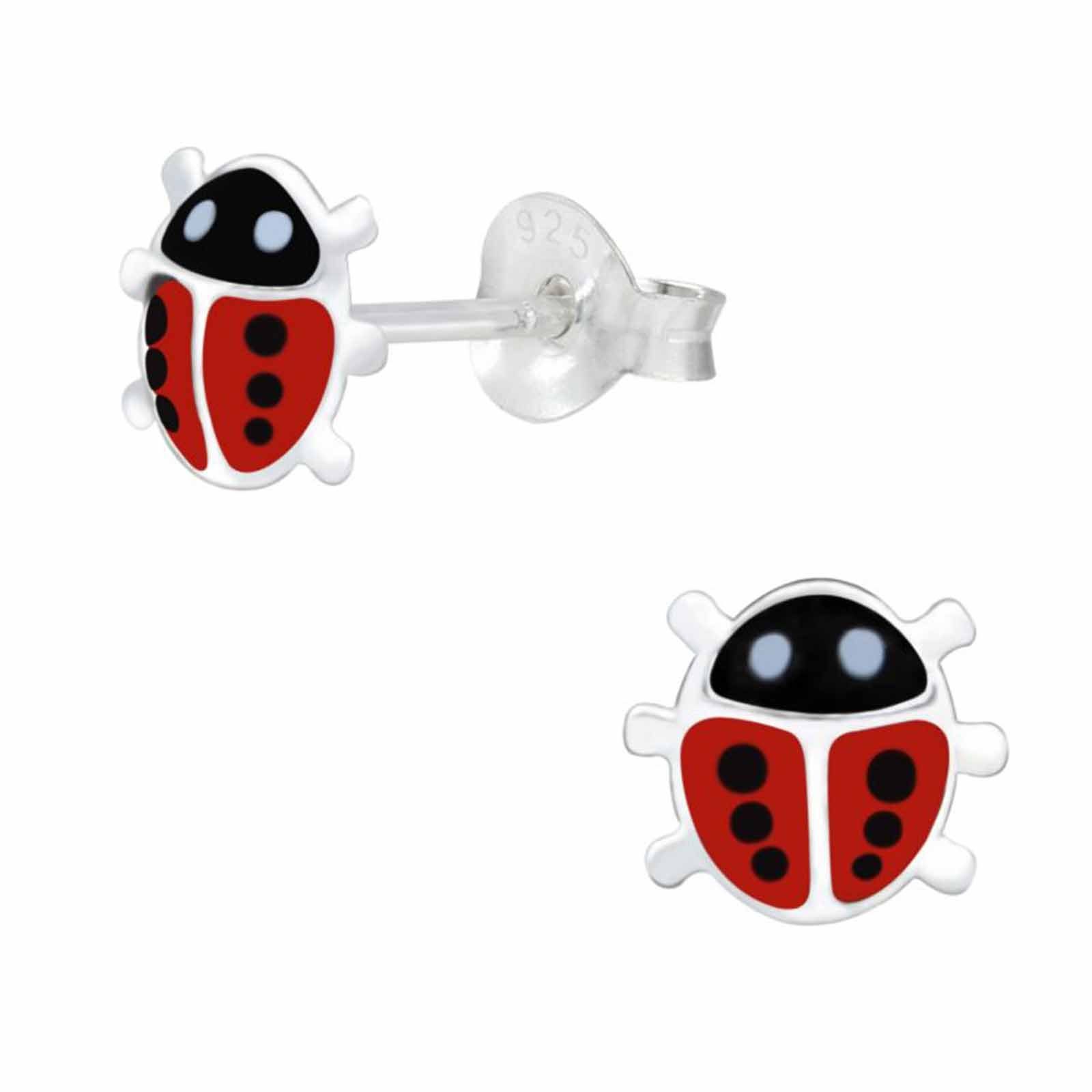 schmuck23 Paar Ohrstecker Kinder Ohrringe Marienkäfer Rot 925 Silber, Kinderschmuck Mädchen Geschenk echte Silberohrringe