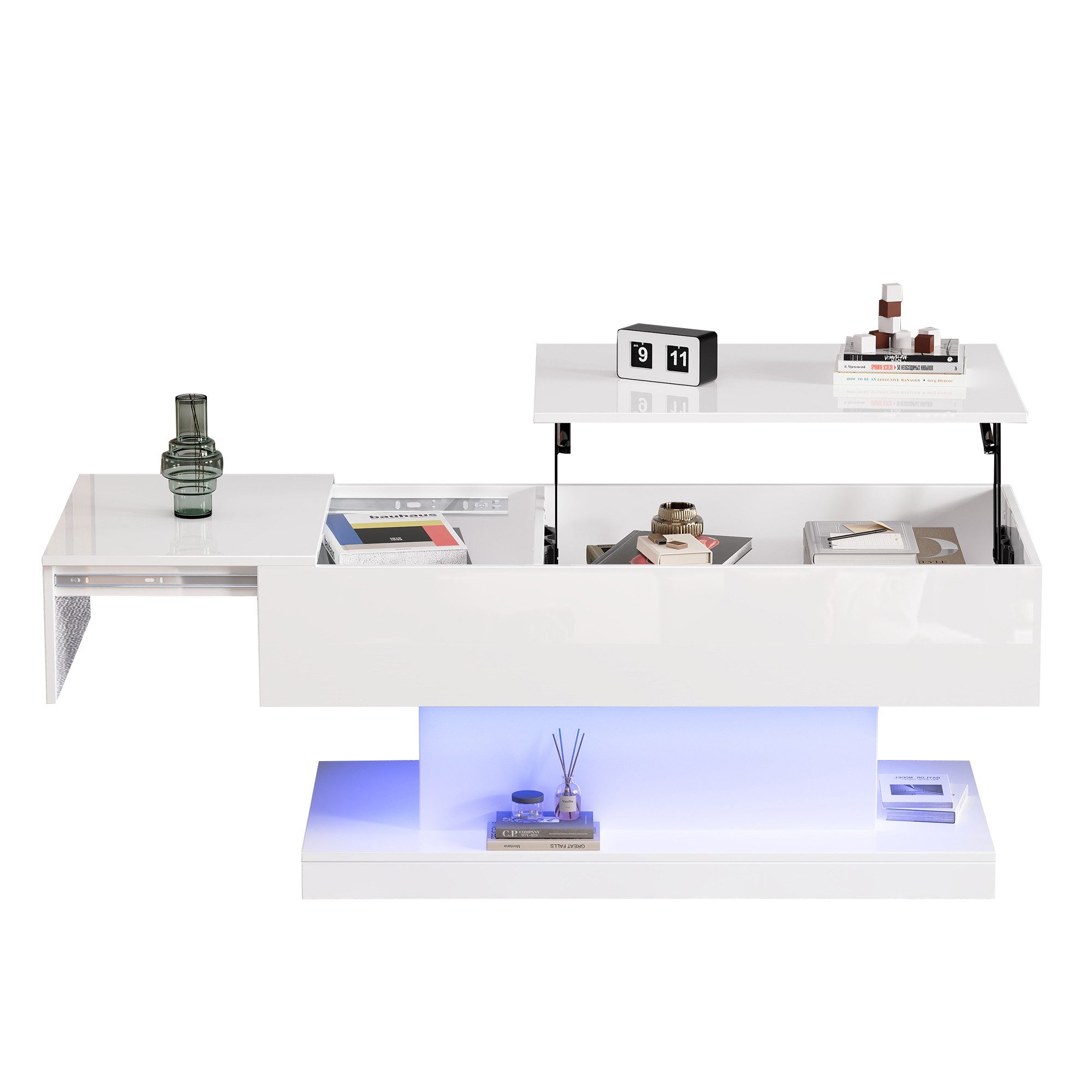 Merax Couchtisch (100x50x45 cm), hochglanz mit hydraulischer Lift und Staur günstig online kaufen