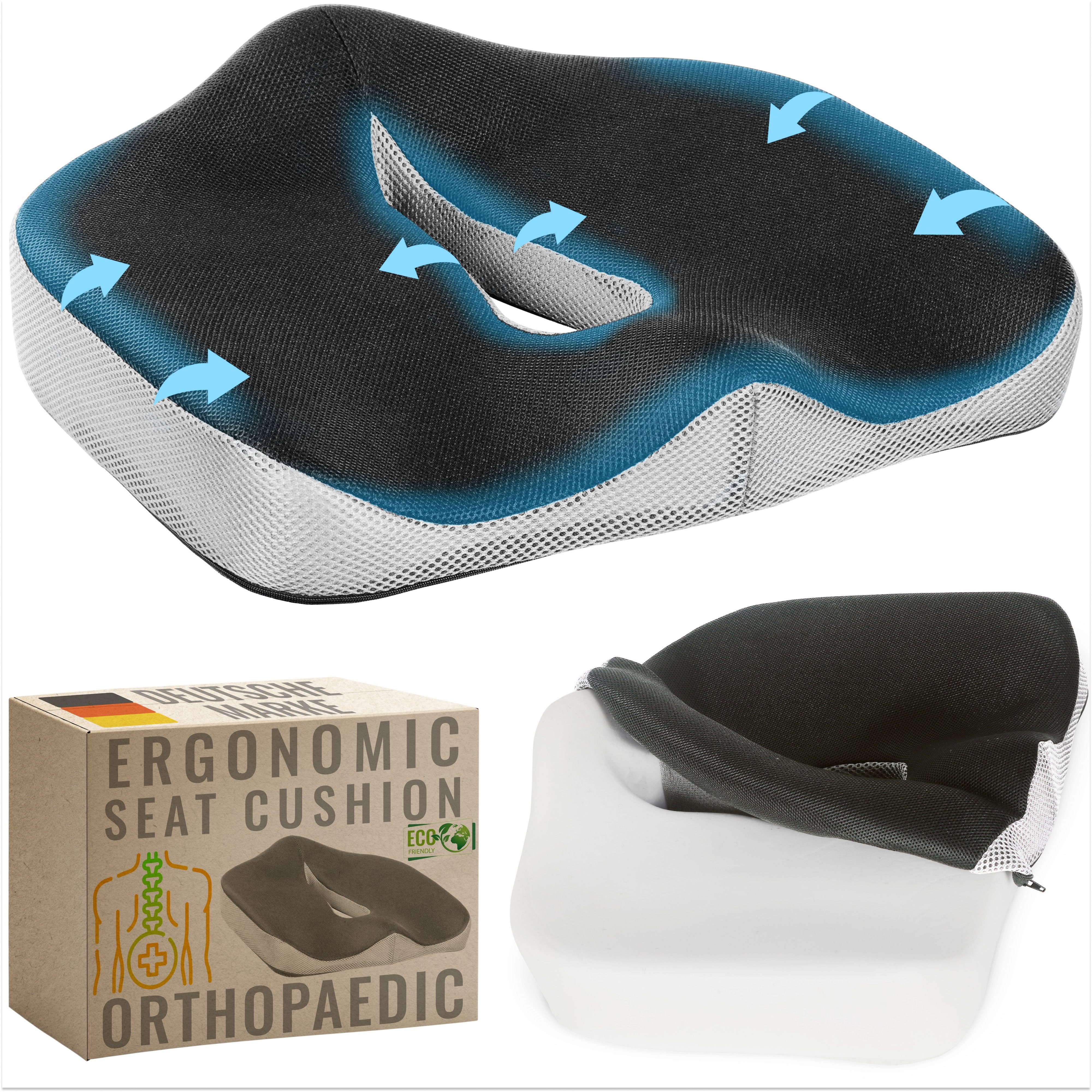 RICOO Haltungskissen SK-U0110, 1-tlg., Ergonomisches Sitzkissen orthopädisches Kissen für Auto & Büro Stuhl