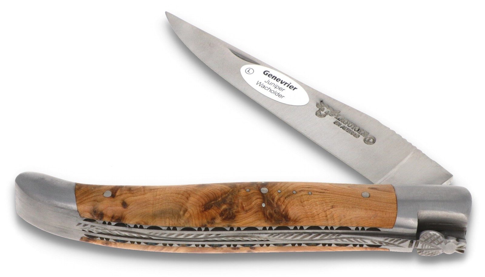 Laguiole en Aubrac Taschenmesser L0712GEIF SAT, Griff 12cm Wacholder - Doppelplatine - Klinge Backen Stahl satiniert