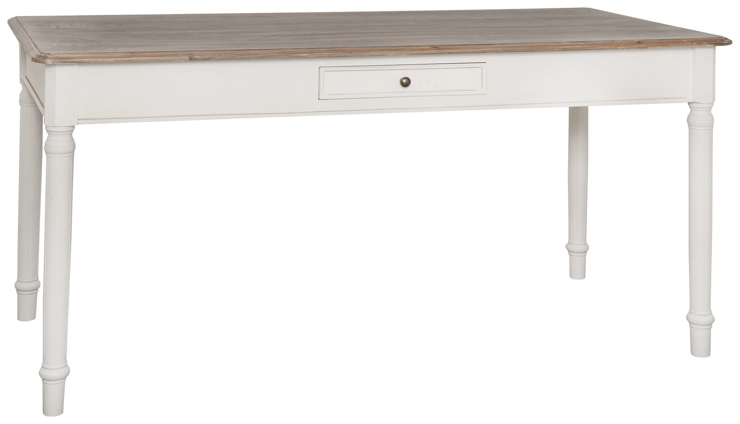 Stylefy Esstisch Ravenna Pappel Weiß Hellbraun (Esstisch, Tisch), aus Massivholz, rechteckig, mit Schublade, viel Stauraum, Landhausstil