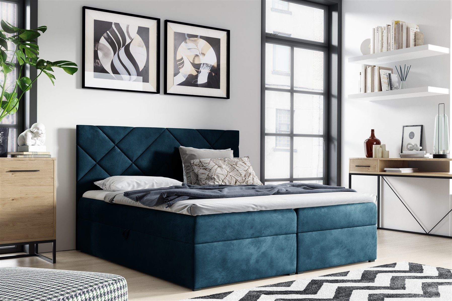 Fun Möbel Boxbett Schlafzimmerbett LAZARO Nr.3 in Stoff Fresh (inkl. Bettkästen, inkl. Kaltschaumtopper), eingebautes Liftsystem für Bettkästen