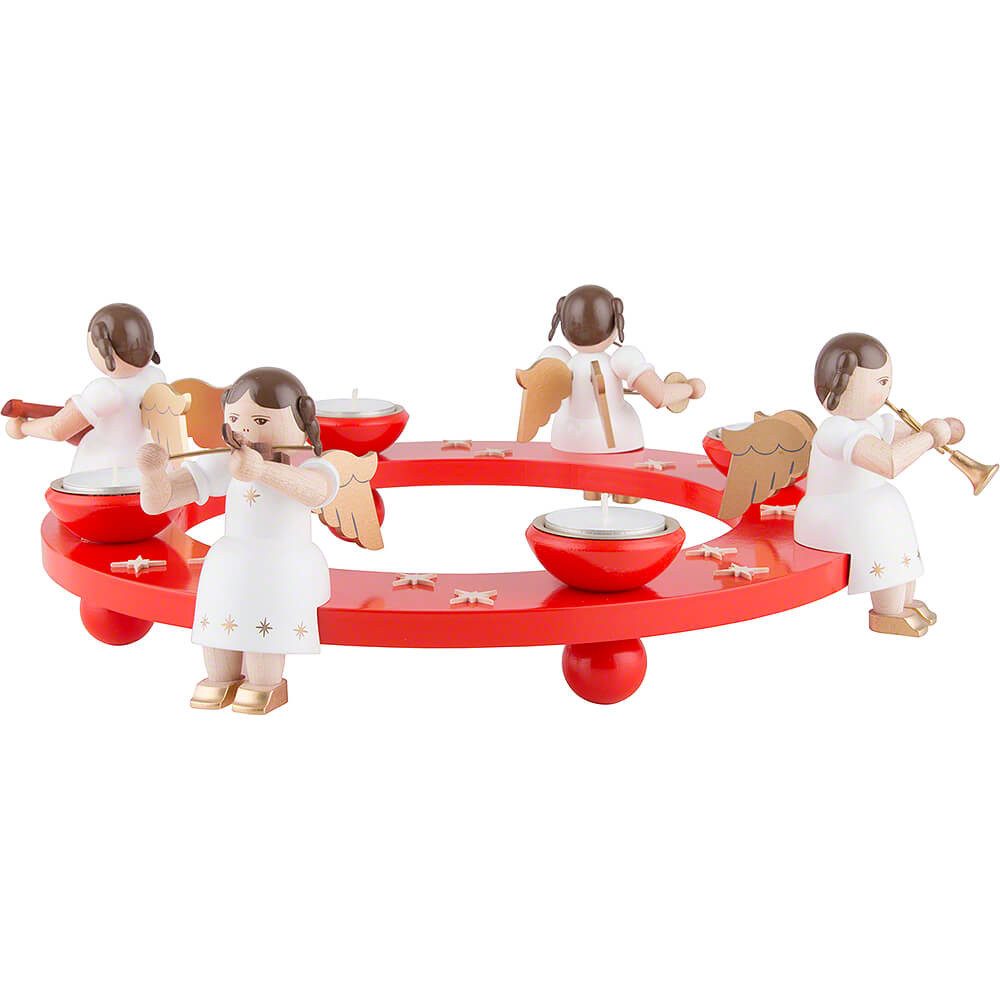 Erzgebirgische Volkskunst Richard Glässer GmbH Schwibbogen Teelichtkranz Engelquartett, rot (12cm) von Richard Glässer