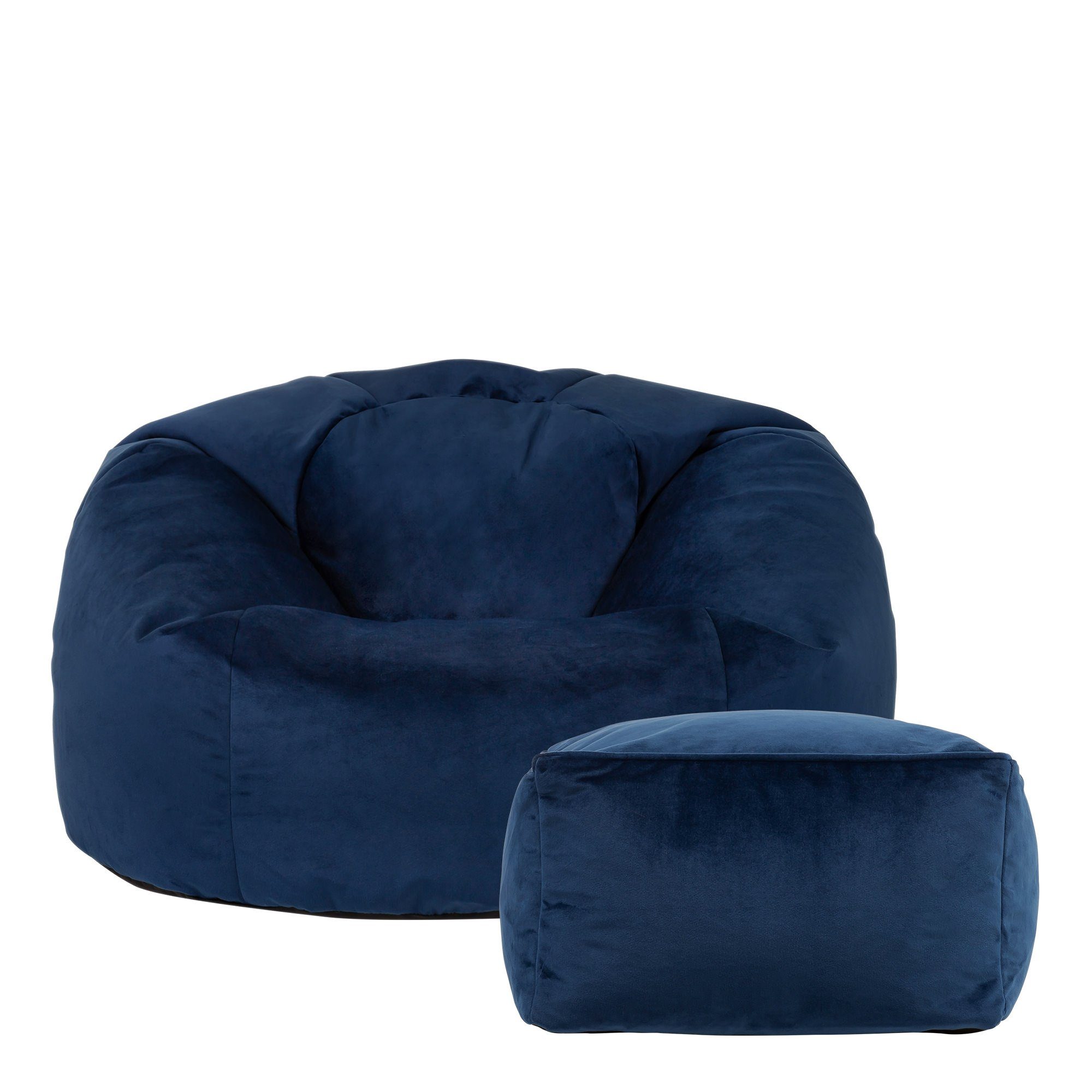 icon Sitzsack Klassischer Sitzsack aus Sitzpouf mit Plüschsamt „Aurora“ navyblau