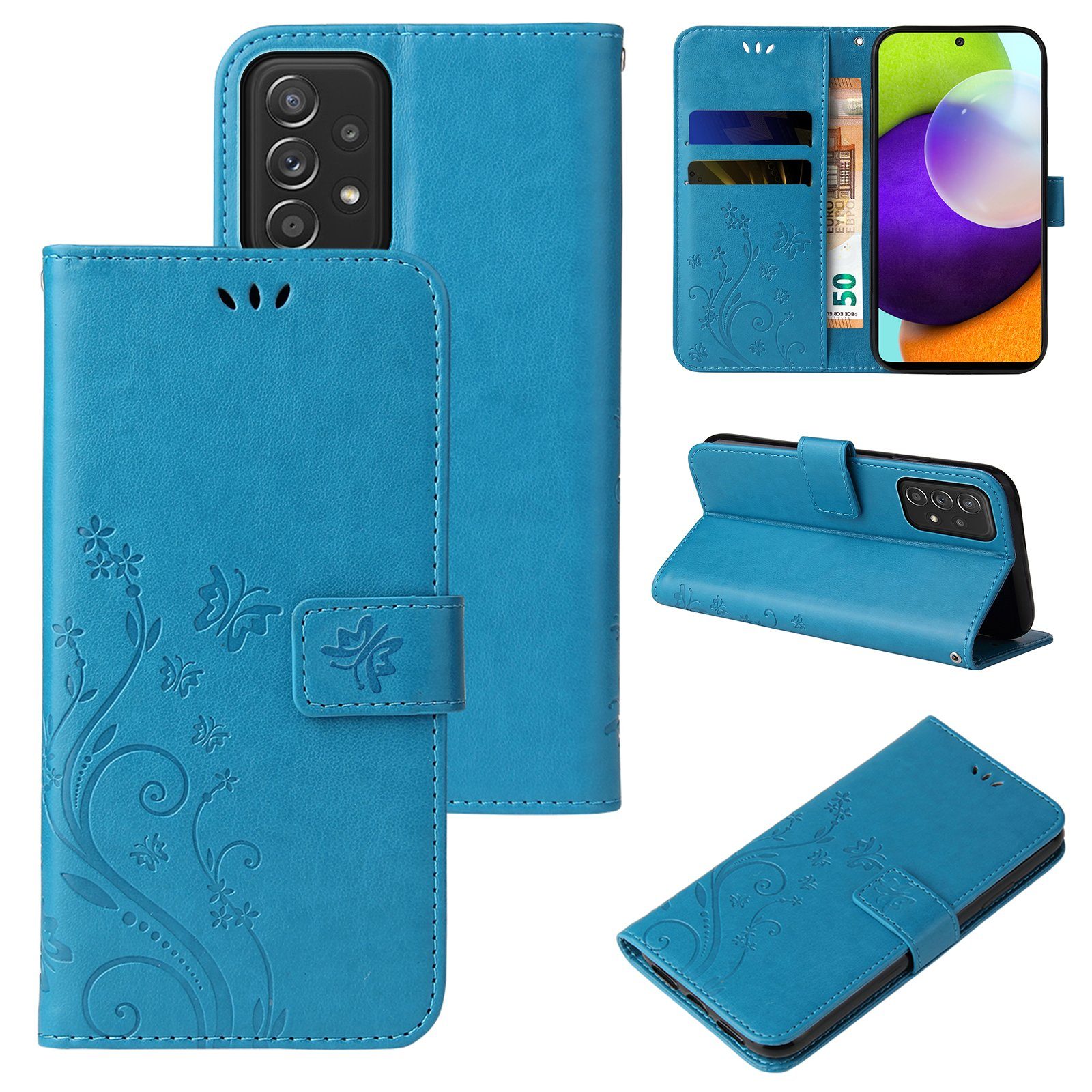 Tec-Expert Handyhülle Cover Tasche Hülle für Samsung Galaxy A52, A52 5G, A52s 5G 6,5 Zoll, Klapphülle Case mit Kartenfach Fliphülle aufstellbar, Motiv Blumen