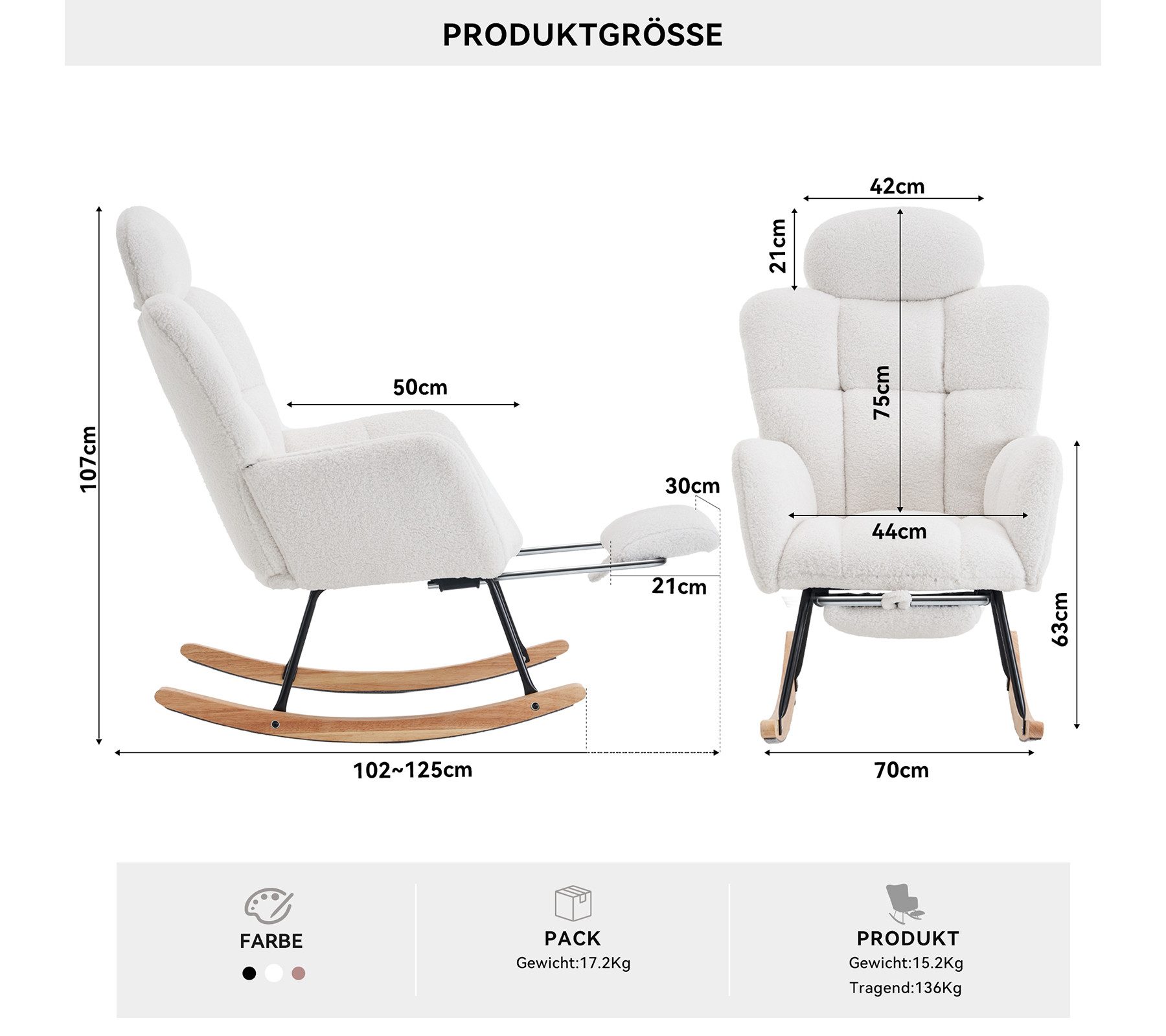 DEKKETO Schaukelstuhl mit Hocker & höhenverstellbarer Kopfstütze, Relaxsess günstig online kaufen