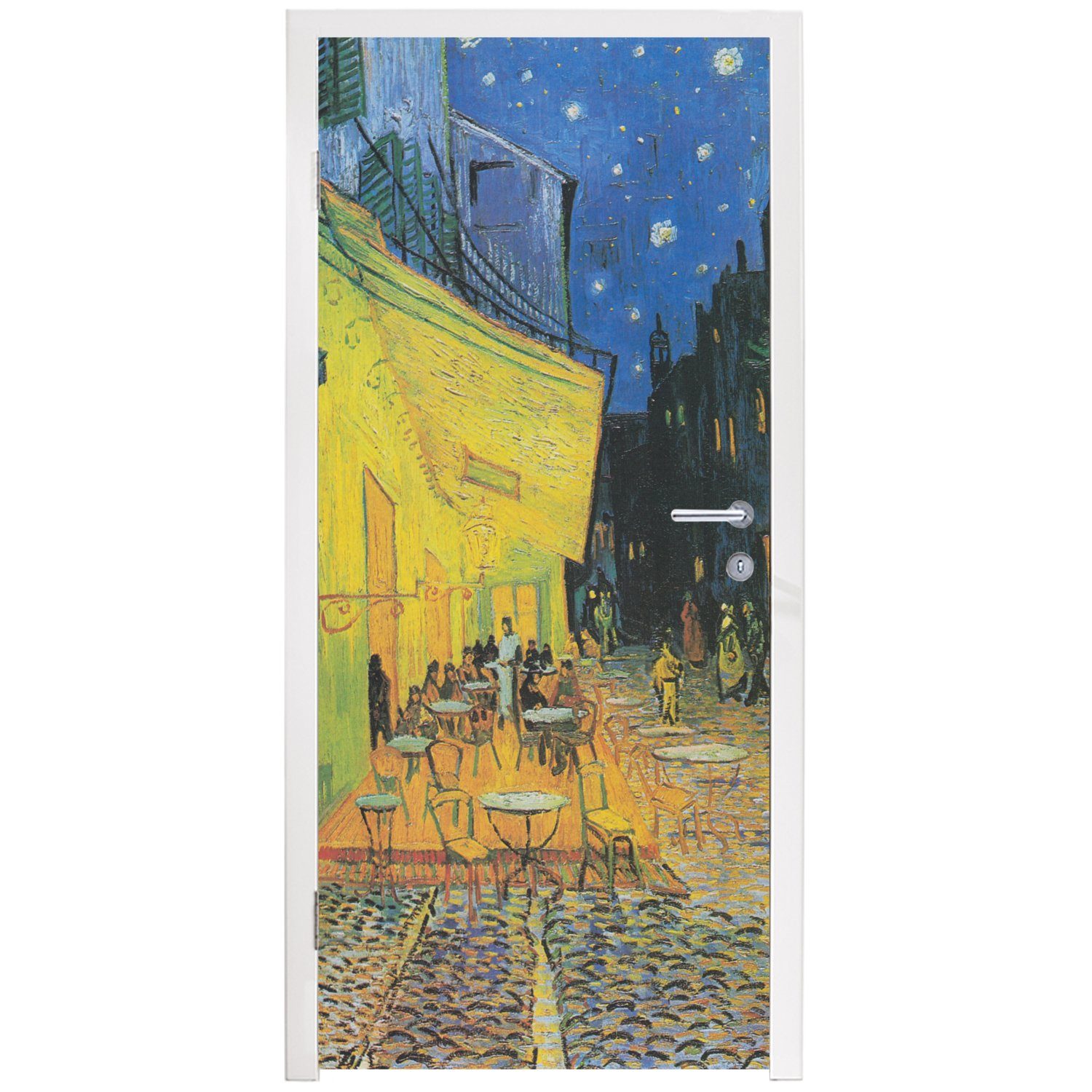 cm Gogh, Türtapete Tür, 75x205 Fototapete (1 für bedruckt, van Matt, bei St), - MuchoWow Nacht Vincent Türaufkleber, Caféterrasse