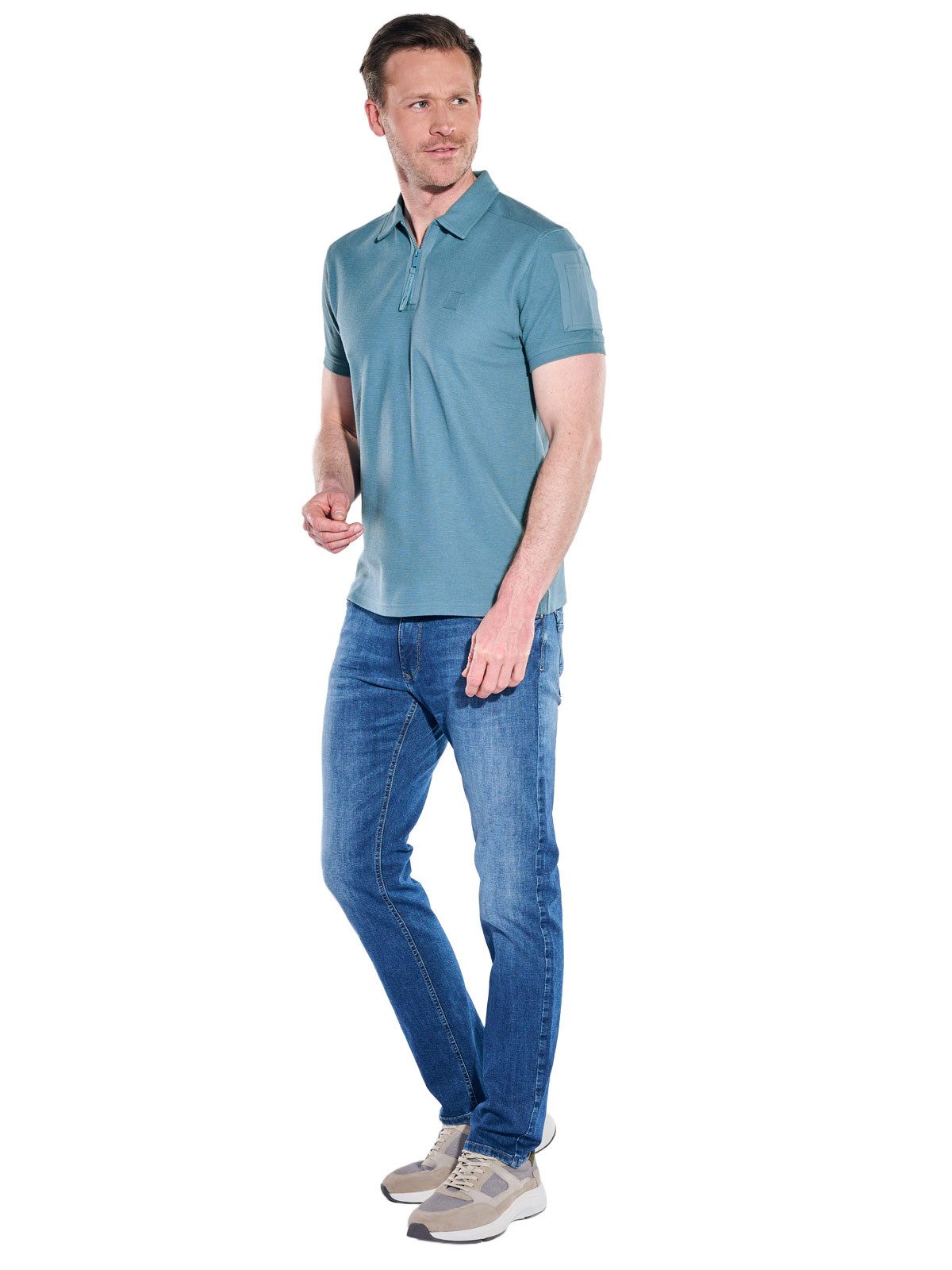 Engbers Poloshirt Herren Poloshirt mit Reißverschluss, Mittelblau