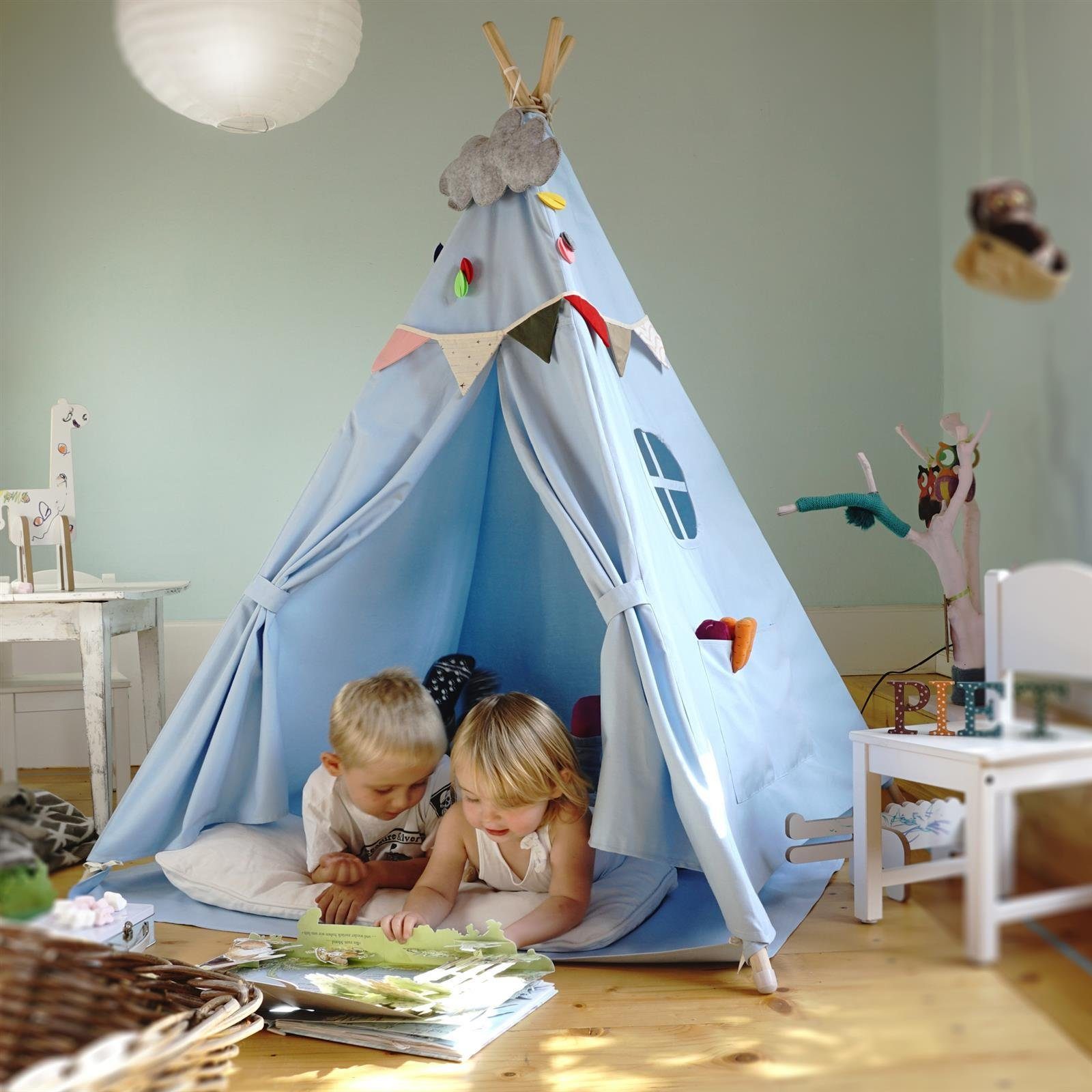 für Tipi einfarbig Set) Lønne Hej Kinder blau Zelt Kinderzelt, Tipi-Zelt (6er