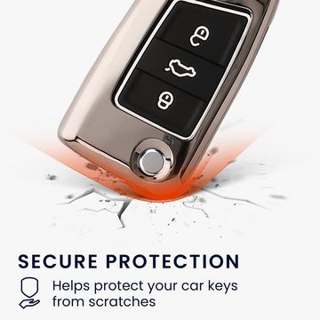 kwmobile Schlüsseltasche Auto Schlüsselhülle für VW Golf 7 MK7 3-Tasten Autoschlüssel Hülle (1-tlg), Smart Key Metallrahmen mit Silikon Case