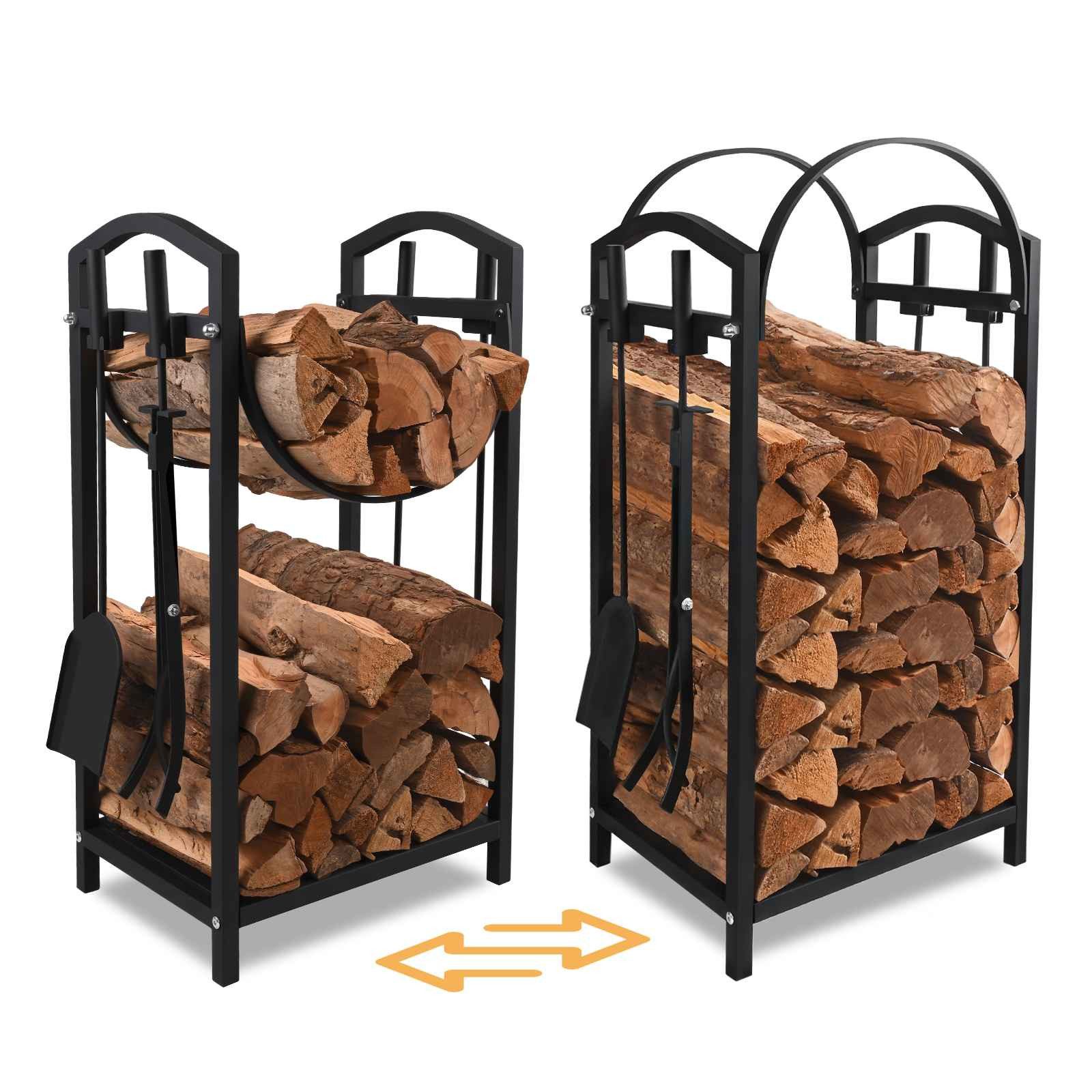BBWL Kaminholzregal kompakter Brennholzständer mit 4-tlg Werkzeugset für Kamin & Ofen, BxTxH:40x30x75 cm, Kaminholzregal Set aus Metall mit Kaminbesteck – Bild 2 von 5