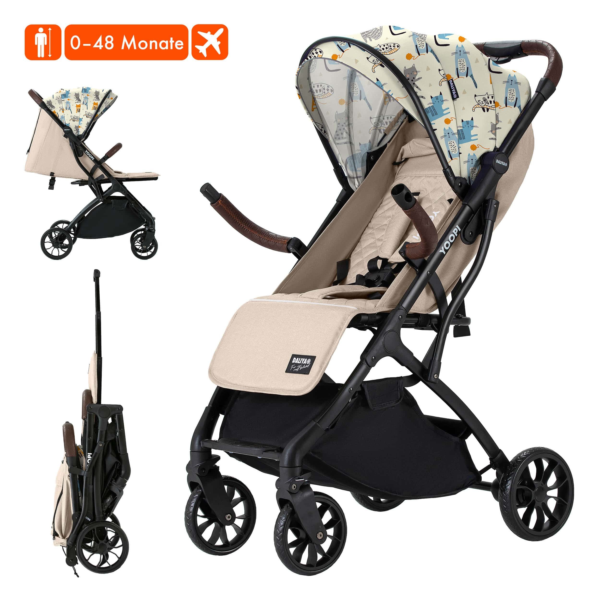 Daliya® Kinder-Buggy YOOPI Reisebuggy, kompakt faltbar, mit Teleskopgriff, Flugzeug Buggy, Stadt-Buggy, Reisebuggy, faltbar, Alurahmen, sicher, gefederte Räder
