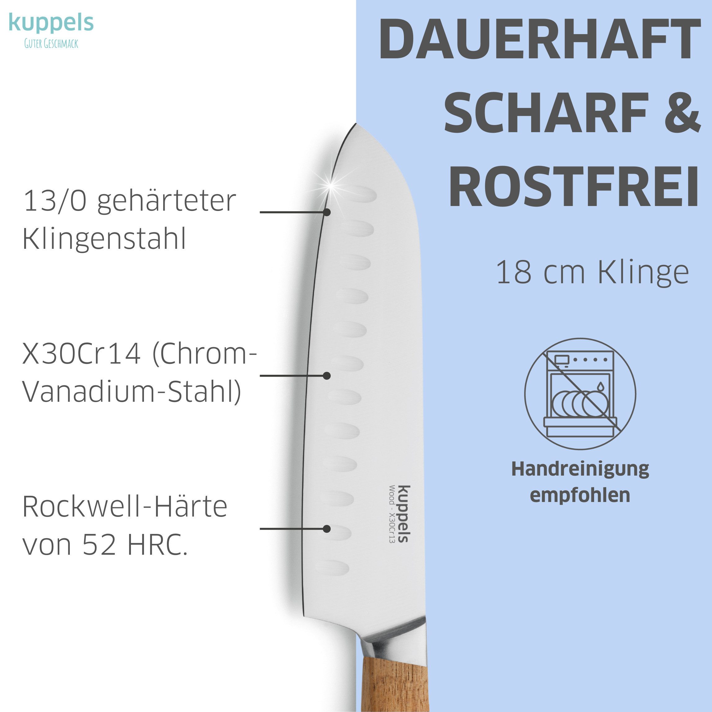 Kuppels Santokumesser WOOD, Klingenstahl 3Cr14, sehr scharfe Klinge