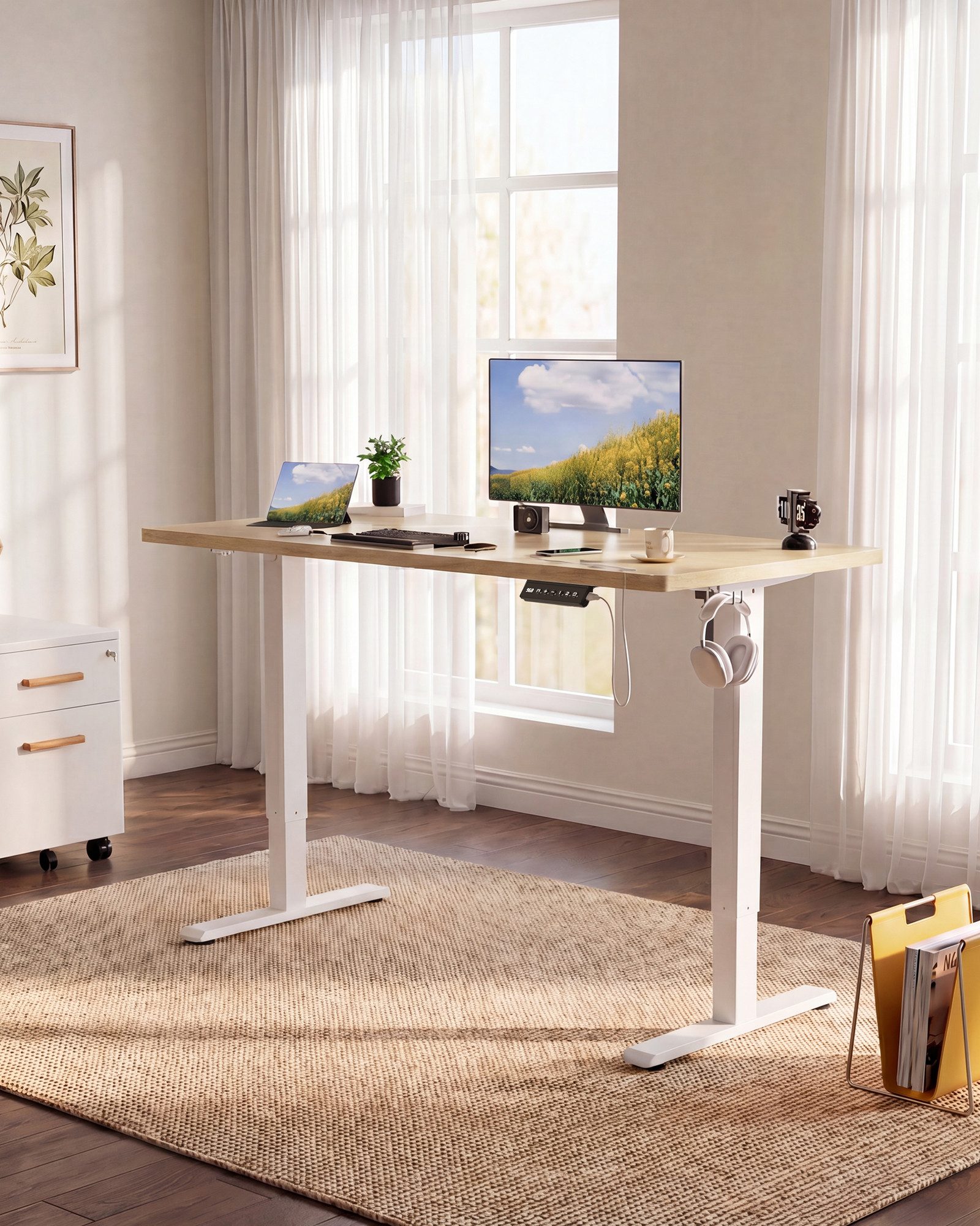 HOMALL Schreibtisch Schreibtisch Höhenverstellbarer mit Gedächtnis und Sitzerinnerung (2-lagige Hohenverstellung mit sitzender Erinnerungsfunktion und USB-Ladeanschluss)