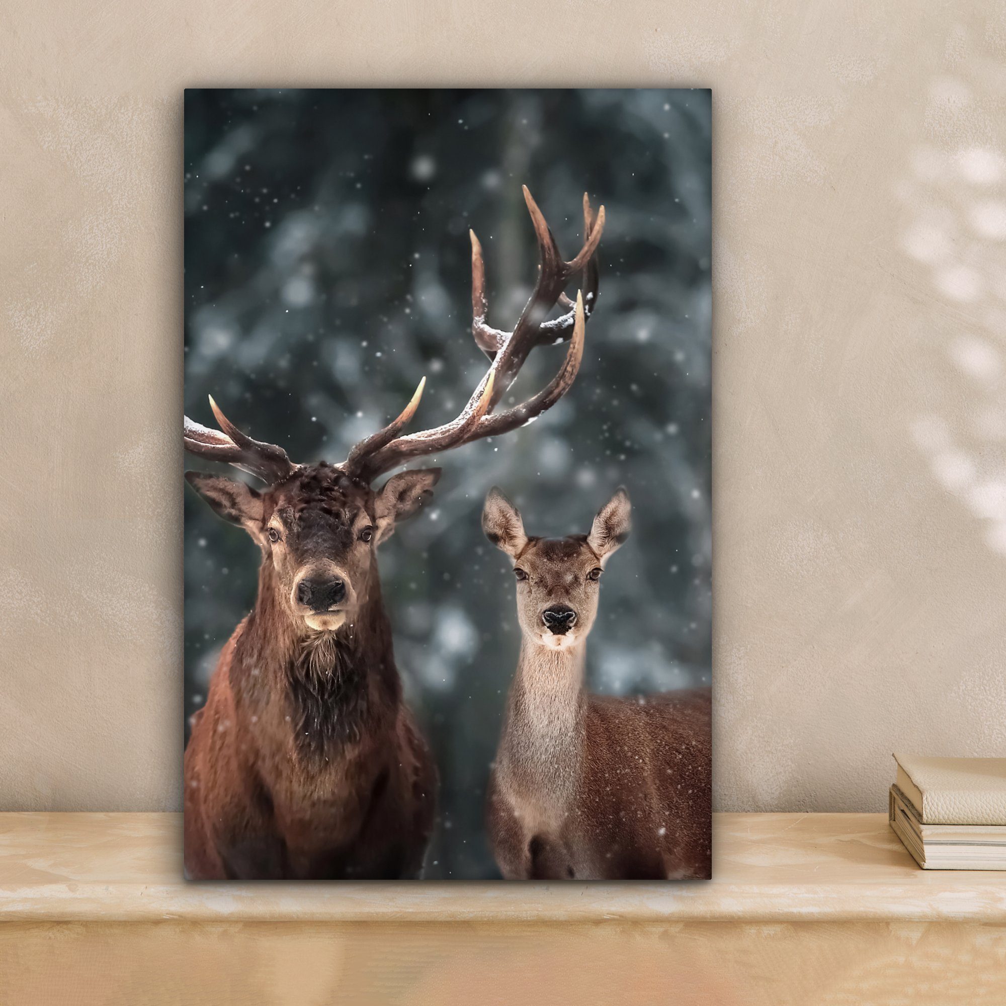 OneMillionCanvasses® Leinwandbild Hirsche - Tiere - Winter - Geweih - Schne günstig online kaufen