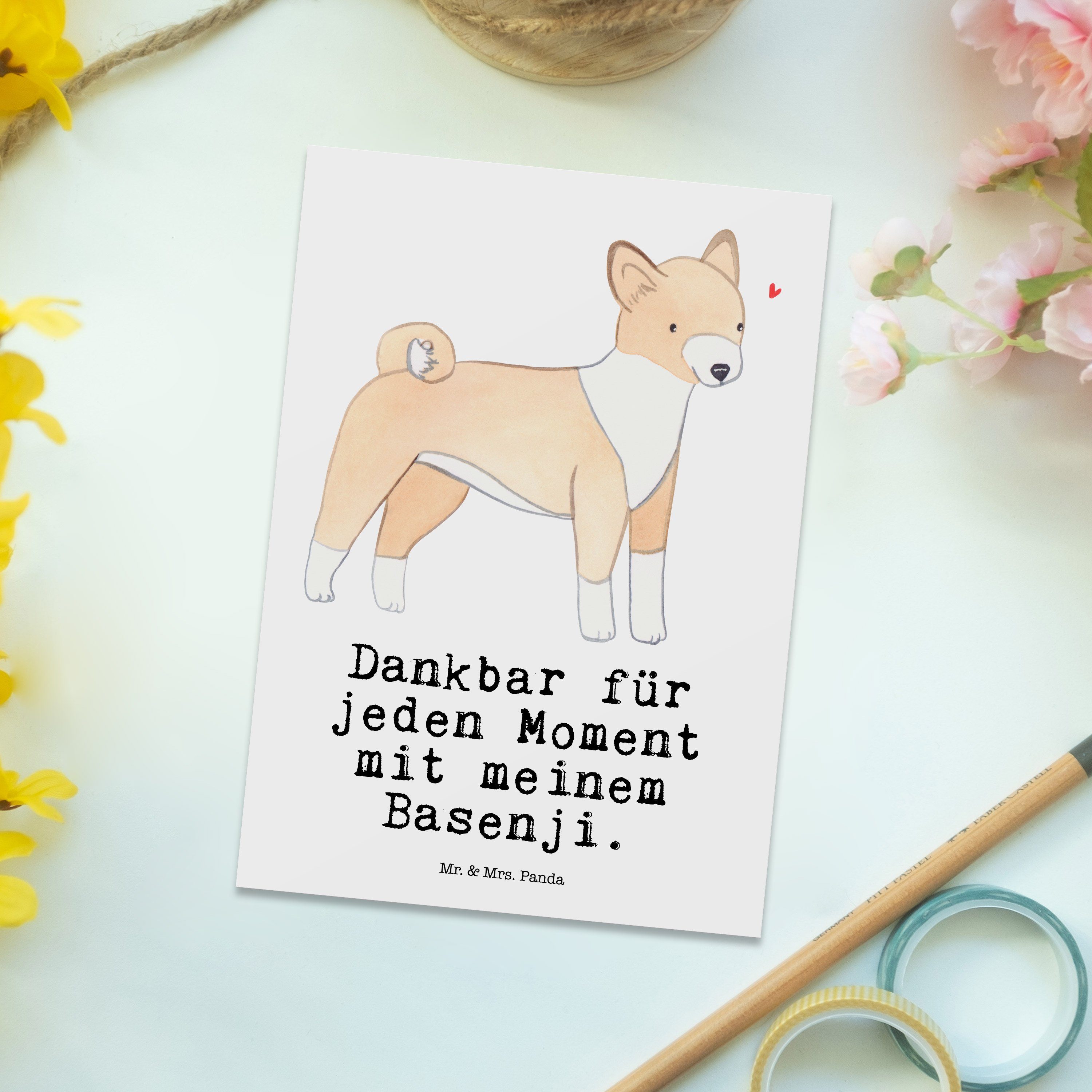 Rassehund, - Geschenk, Weiß Geschenkkarte, & Mrs. - Basenji Postkarte Hund, Mr. Panda Moment Hun