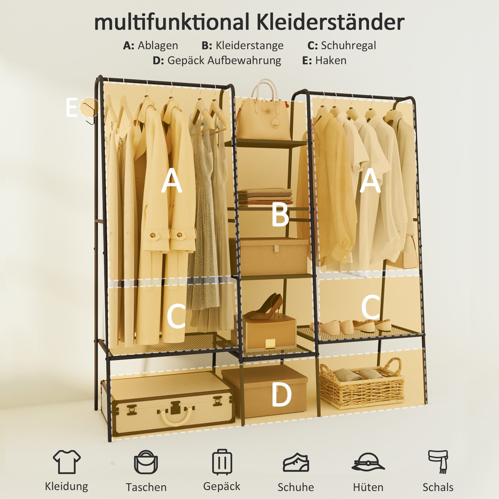 Boromal Garderobenständer Metall Kleiderständer Stabil Schwarz günstig online kaufen