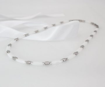 ELLAWIL Collier Kette Collier aus Keramik und Edelstahl Damenkette Weiß, Silber (Kettenlänge 51 cm), inklusive Geschenkschachtel