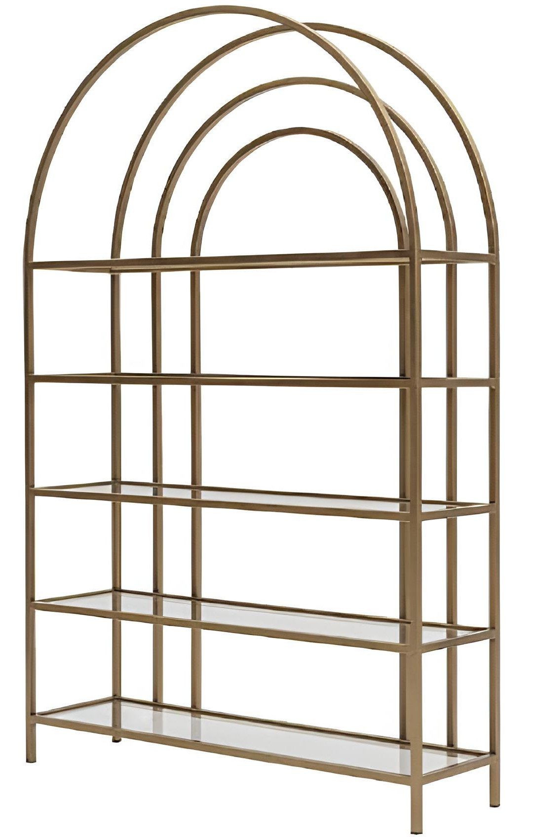 Xlmoebel Bücherregal Elegantes Bücherregal mit goldfarbenem Metallrahmen und Glasfächern, Regal 1-tlg., Made in Europa