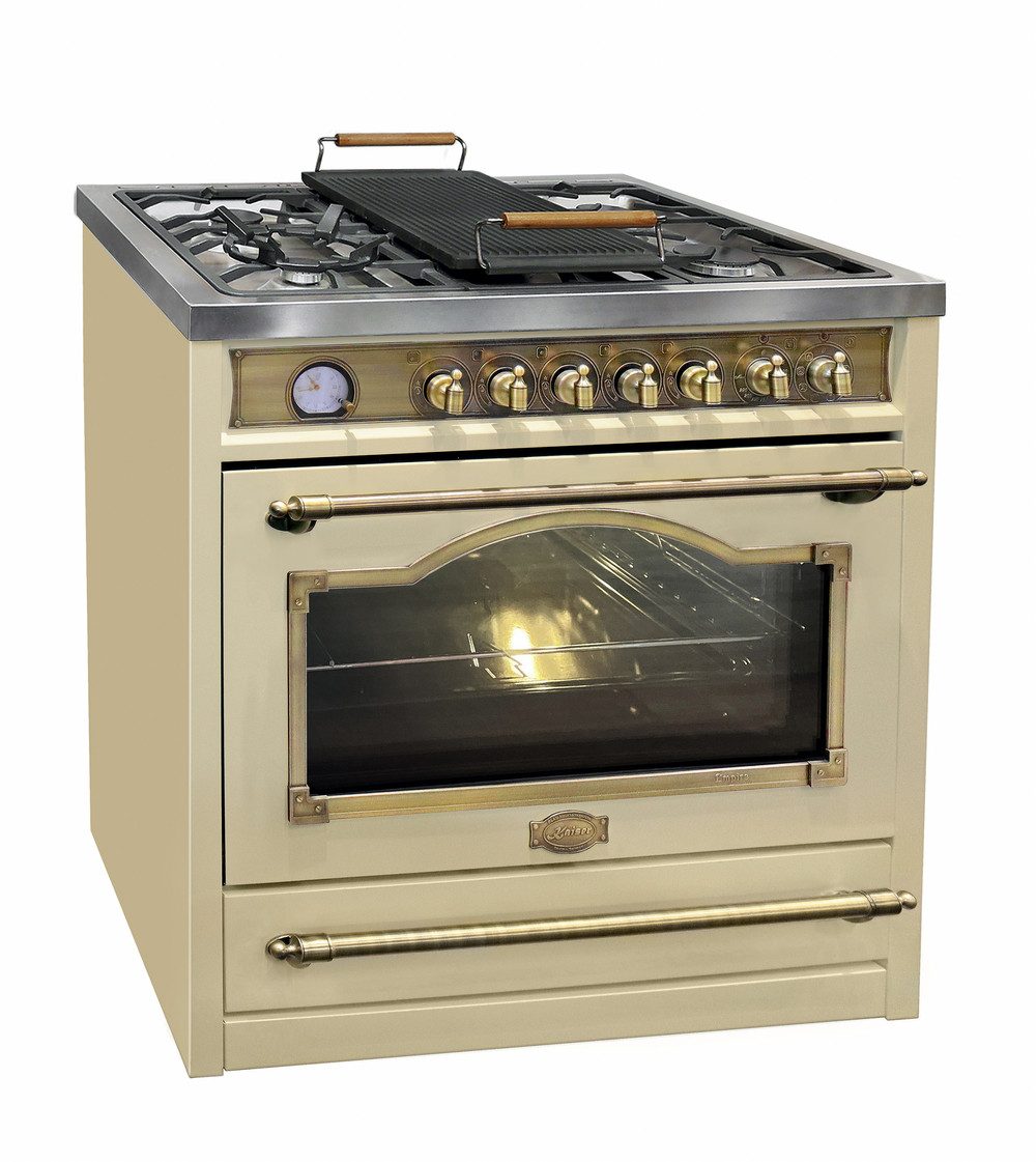 Kaiser Küchengeräte Gas-Standherd Retro Gasherd 90 cm mit Elektrobackofen 115 L, Drehspieß, Heißluftsystem, Infrarotgrill HGE 93555 ElfEm., mit 1-fach-Teleskopauszug, Katalytische Selbstreinigung, Herd Freistehend, Range Coocker, Wokbrenner 4,5 kW, Erdgas\Propangas