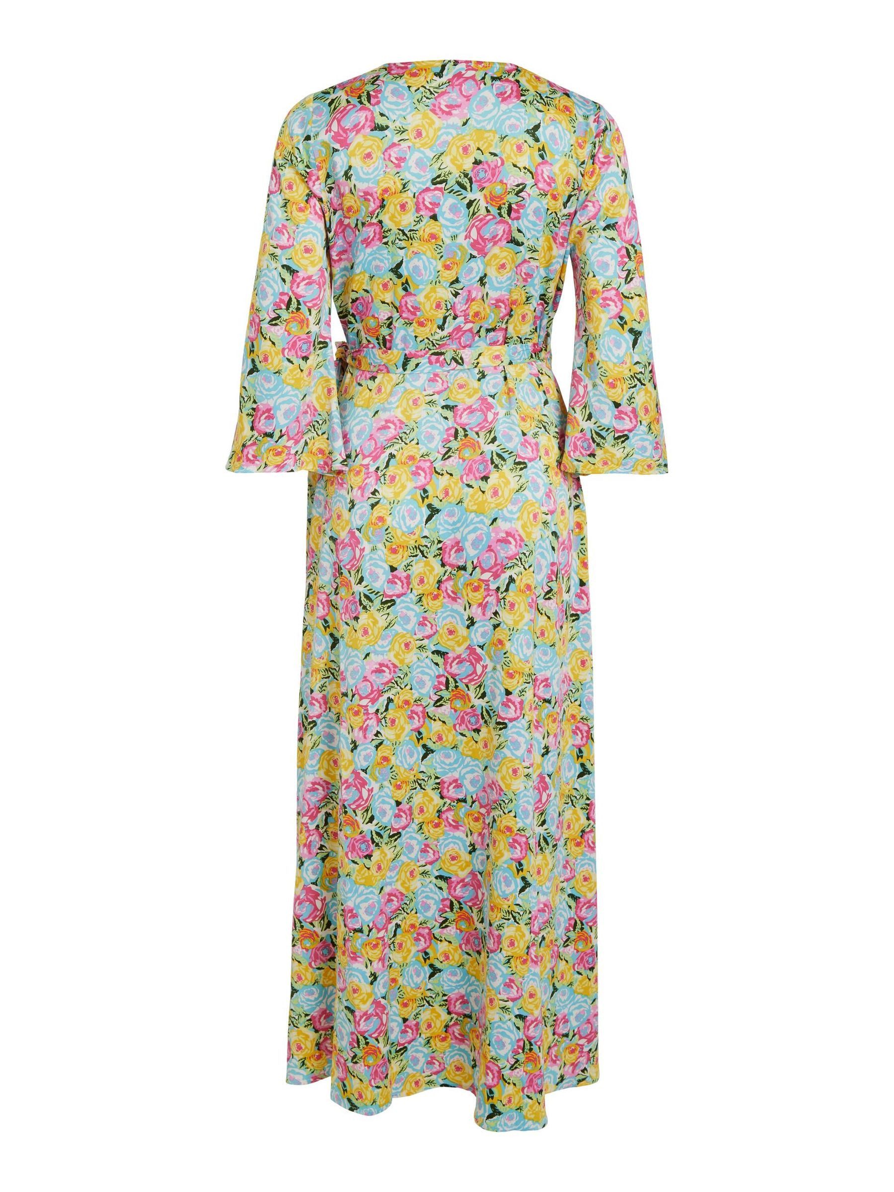 Vila Shirtkleid Legeres Blusenkleid mit Kimono Ärmel Midi Dress VISUNA für Damen (knielang) Recyceltes Material nachhaltig Normal Fit V-Ausschnitt Langarm