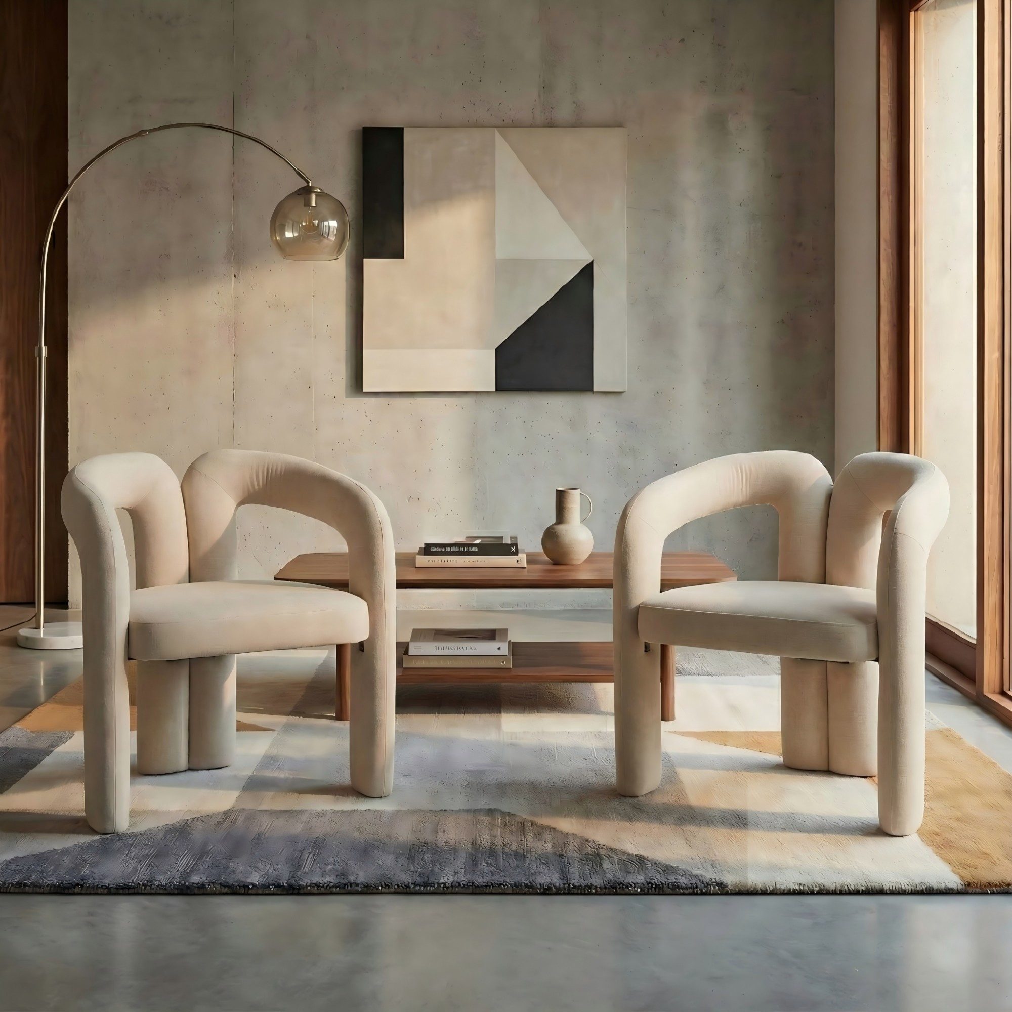 LVHOM Armlehnstuhl M-Form Freizeitstuhl, Bistrostuhl, Bürostuhl, Polsterstuhl, Besucherstuhl (runde Sessel mit breiter Polsterung, flauschiger Stoffstuhl, 2 St), für Esszimmer, Wohnzimmer, Büro, Schlafzimmer, Wartezimmer, Lobbys