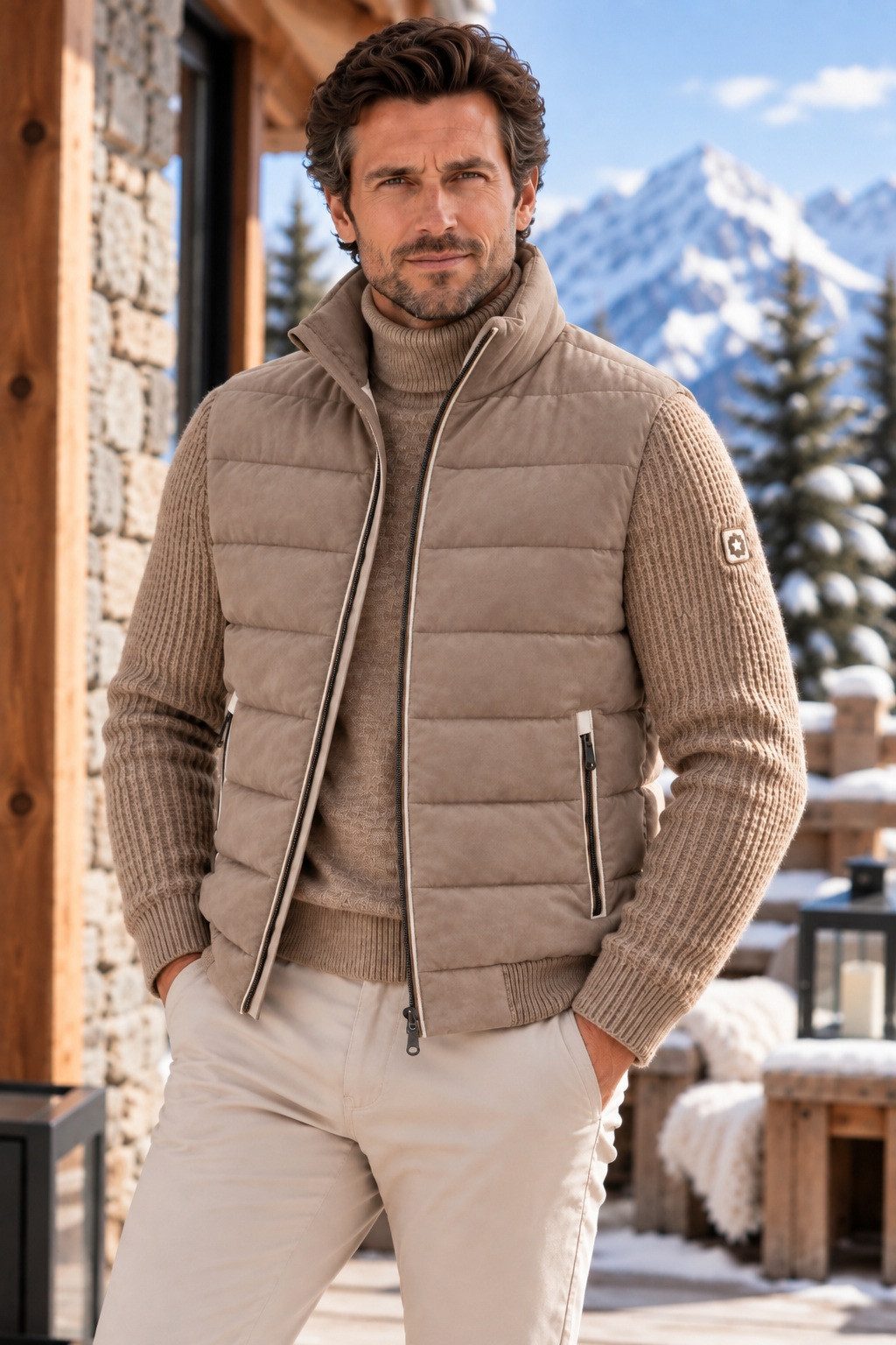 MILESTONE Hybridjacke MSDean edles Microvelours, atmungsaktiv, wasserabweisend mit Strickelementen