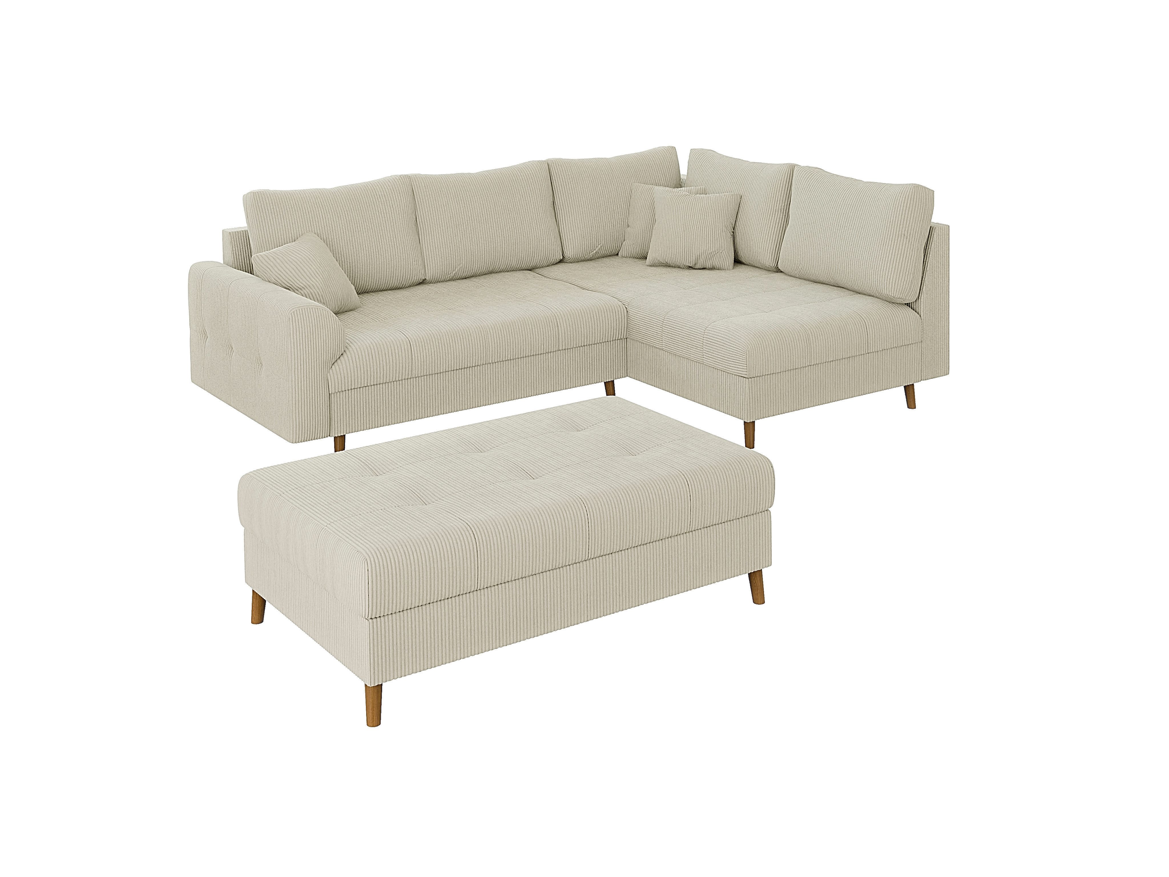 S-Style Möbel Ecksofa und Hocker Zara mit Schlaffunktion und Braun Holzfüße günstig online kaufen