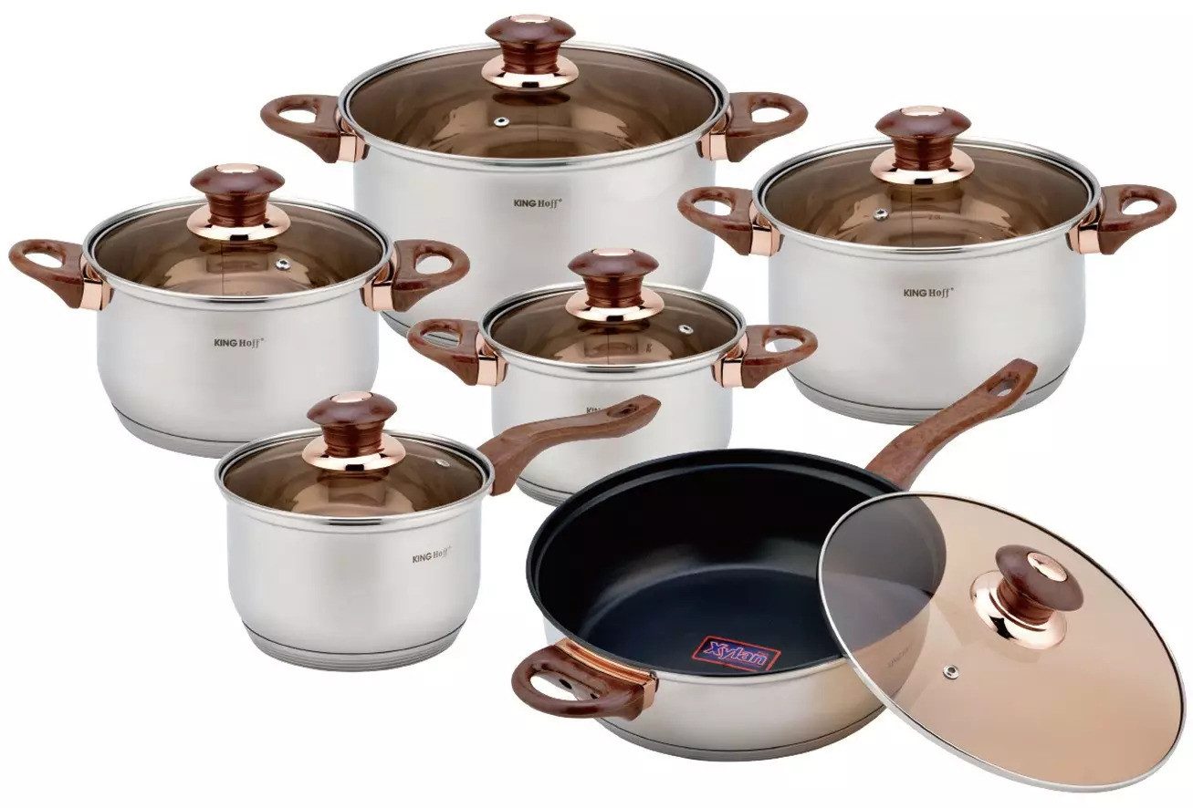 Kinghoff Topf-Set Kochtopf Kochgeschirr Set, Edelstahl (12-tlg., 12-teiliges Topfset), Hitzebeständige Griffe