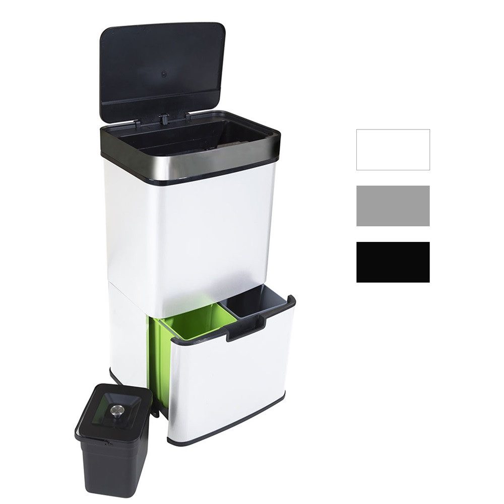 Ribelli Mülltrennsystem Sensor Mülleimer, 4 Fächer, Mülleimer Küche, 72L, Weiß, Abfalleimer mit Sensor