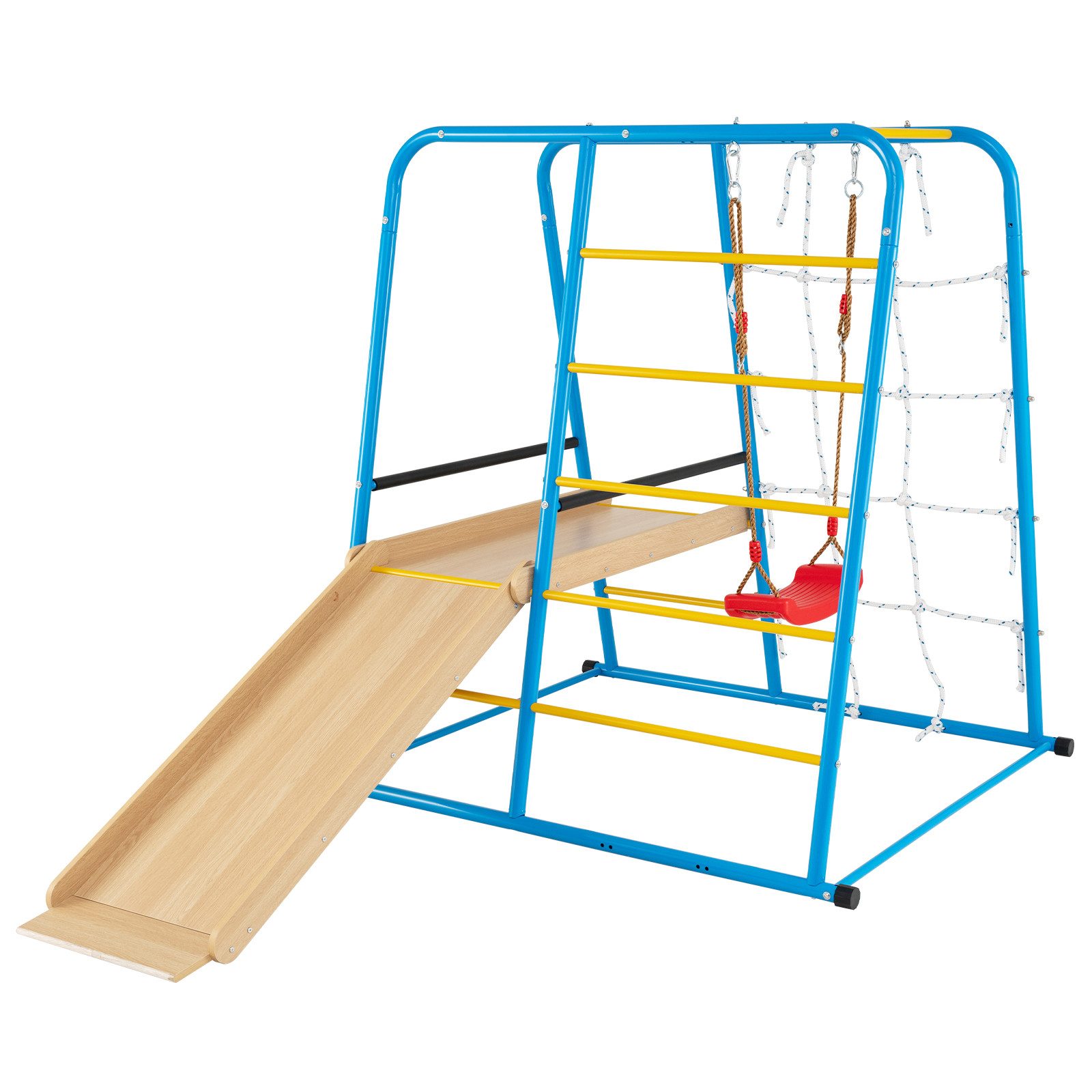 COSTWAY Klettergerüst, Indoor 6 in 1 Kinder Spielplatz Metall, Schaukel & Rutsche