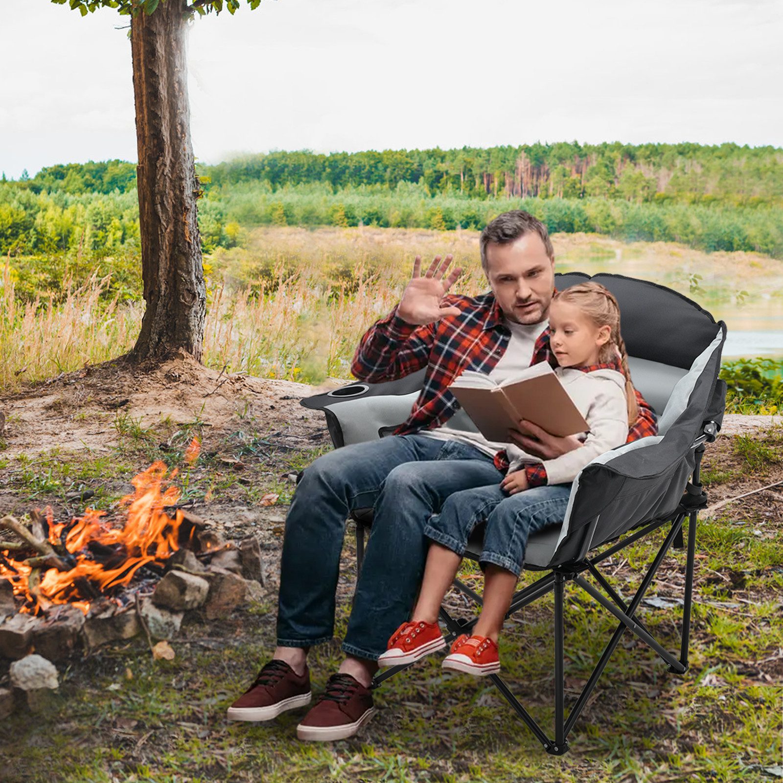 Meulbaty Campingstuhl Übergroßer Faltstuhl, Klappstuhl, Anglerstuhl mit Getränkehalter (1 St), mit zusätzlichem Stauraum und breiten Armlehnen