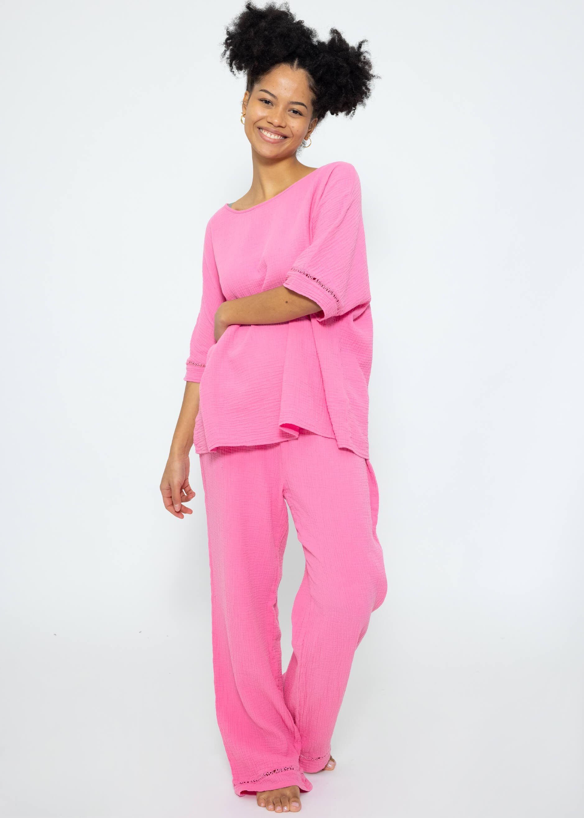 SASSYCLASSY Pyjamaoberteil Lässige Pyjamashirt aus Musselin