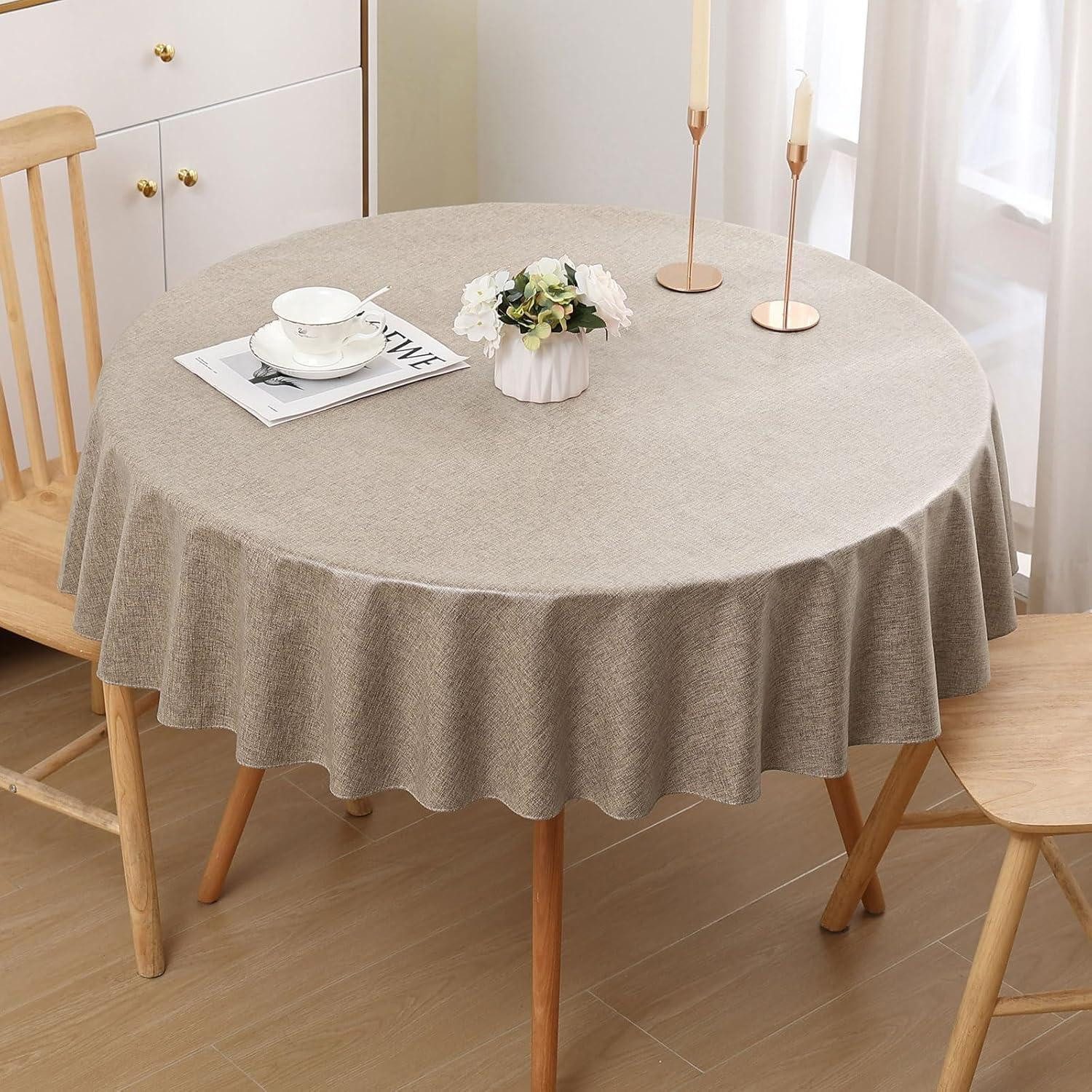 LuxusKollektion Tischdecke Tischdecke Leinenoptik Abwaschbar Lotuseffekt 140 cm (Rund) Leinen