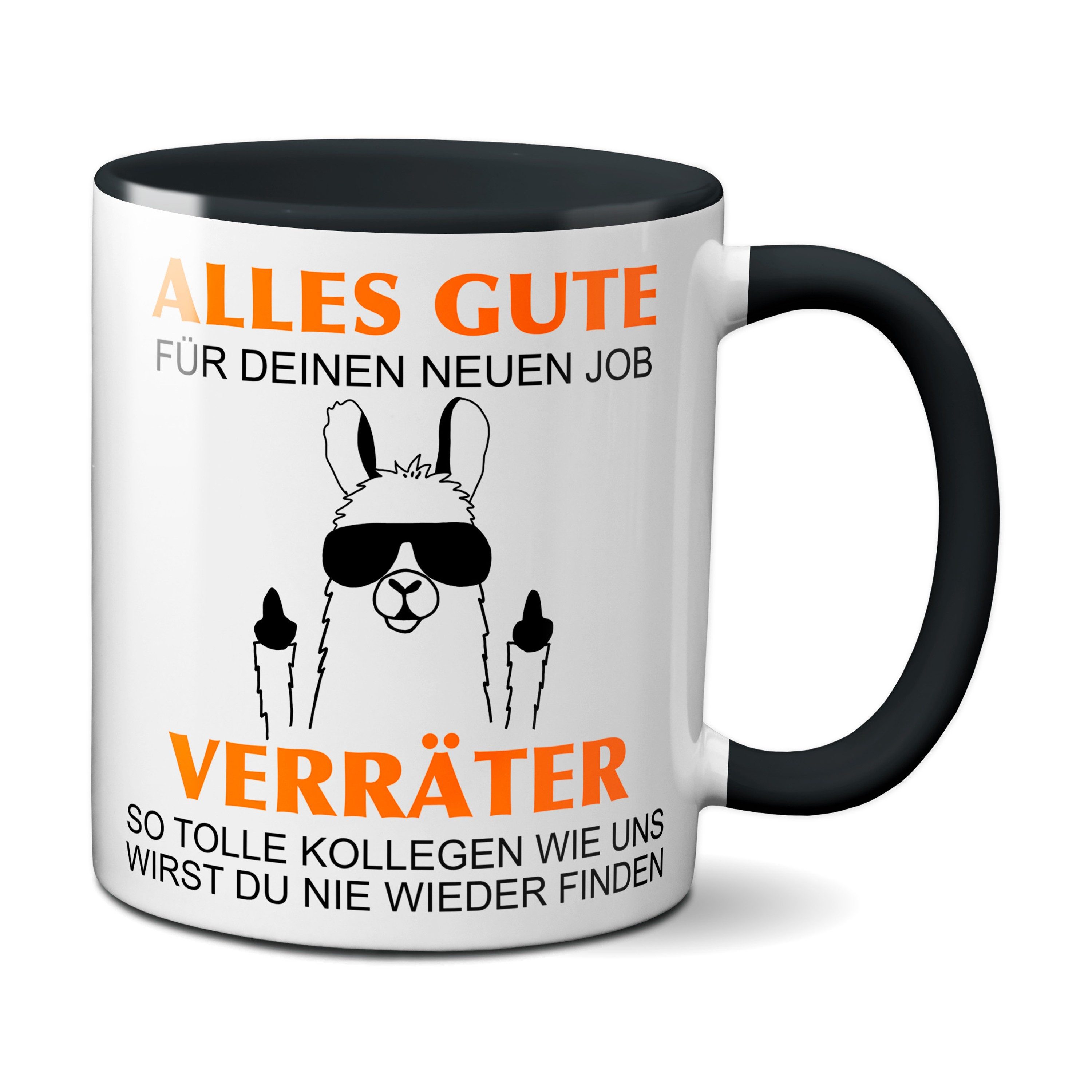TASSENKING Tasse, Alles Gute für Deinen neuen Job. Du Verräter! - Lama / Schwarz