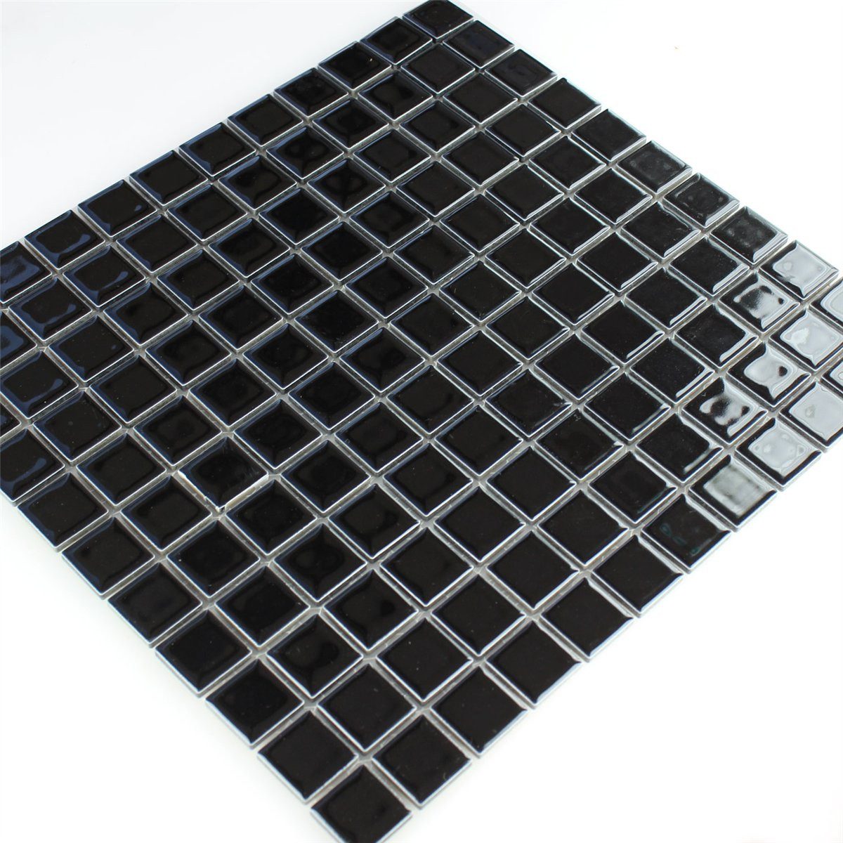 Mosafil Mosaikfliesen Keramik Mosaik Fliesen Hakan Glänzend, Keramik 32.200x30.000, schwarz, Verlegefertig auf ein Netz geklebt - Frostsicher - Wasserfest